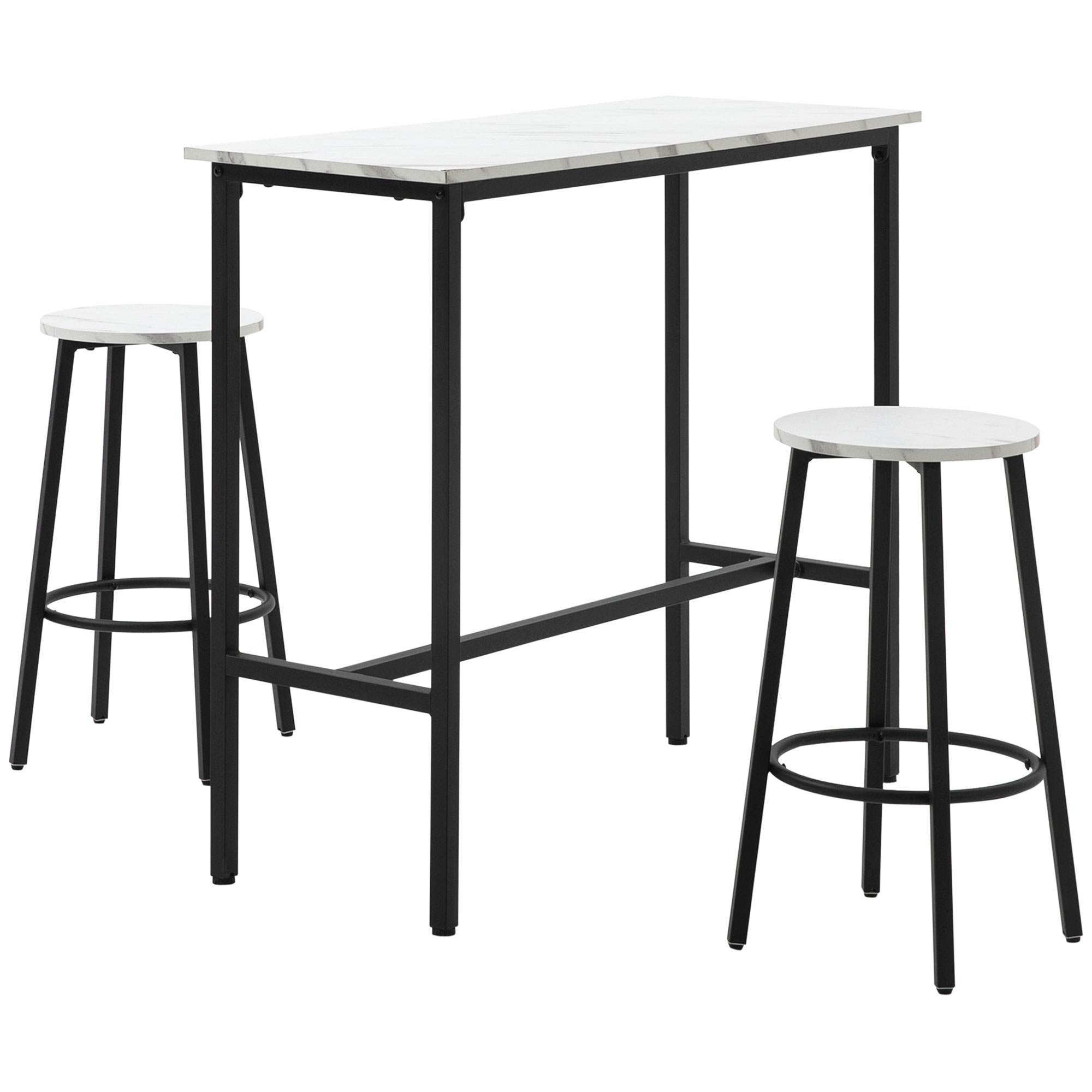 HOMCOM Set Masa de Bar pentru 2 Persoane, 3 Piese, Design Modern, Scaune cu Cadru din Oțel, Suport Picioare, Alb | Aosom Romania HOMCOM Set Masa de Bar pentru 2 Persoane, 3 Piese, Design Modern, Scaune cu Cadru din Oțel, Suport Picioare, Alb | Aosom Romania
