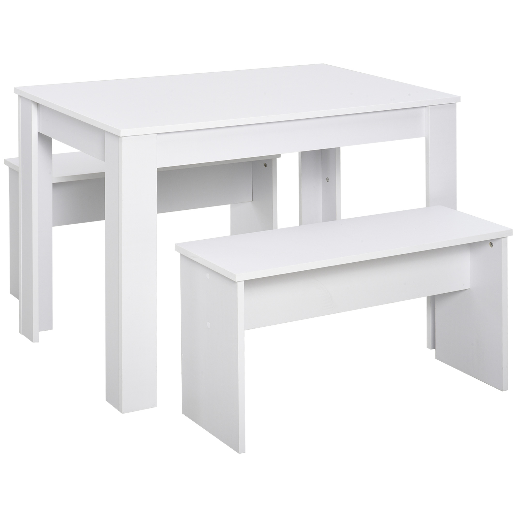 HOMCOM Set Mobilier Bucătărie Modern, Masă Albă cu 2 Bănci, Design Compact, Ideal pentru Spații Mici, Alb | Aosom Romania HOMCOM Set Mobilier Bucătărie Modern, Masă Albă cu 2 Bănci, Design Compact, Ideal pentru Spații Mici, Alb | Aosom Romania