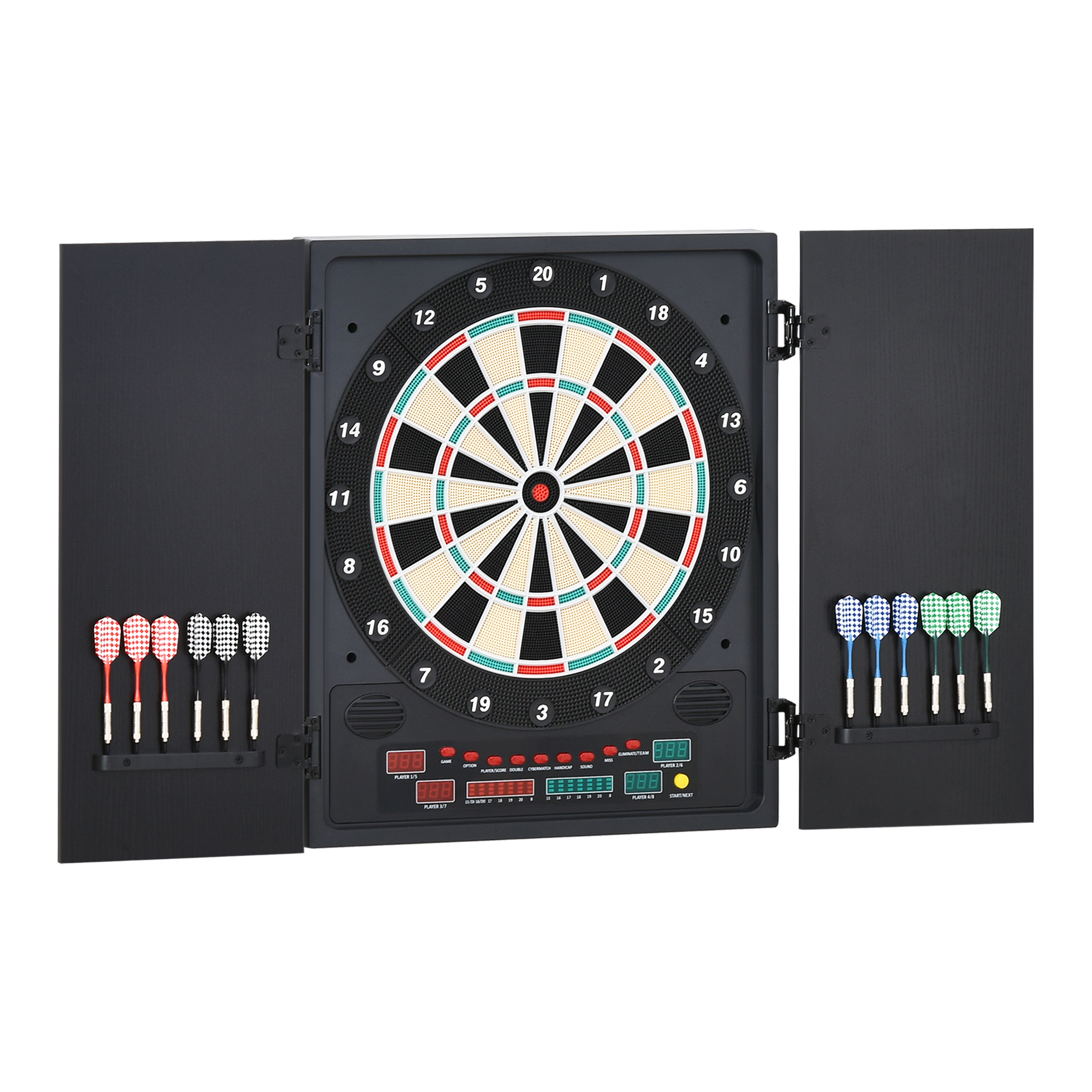 HOMCOM Tabla de Darts Electronică Profesională cu 6 Display-uri, 12 Săgeți, 27 Moduri de Joc, 51x6.5x57cm, Negru | Aosom Romania HOMCOM Tabla de Darts Electronică Profesională cu 6 Display-uri, 12 Săgeți, 27 Moduri de Joc, 51x6.5x57cm, Negru | Aosom Romania