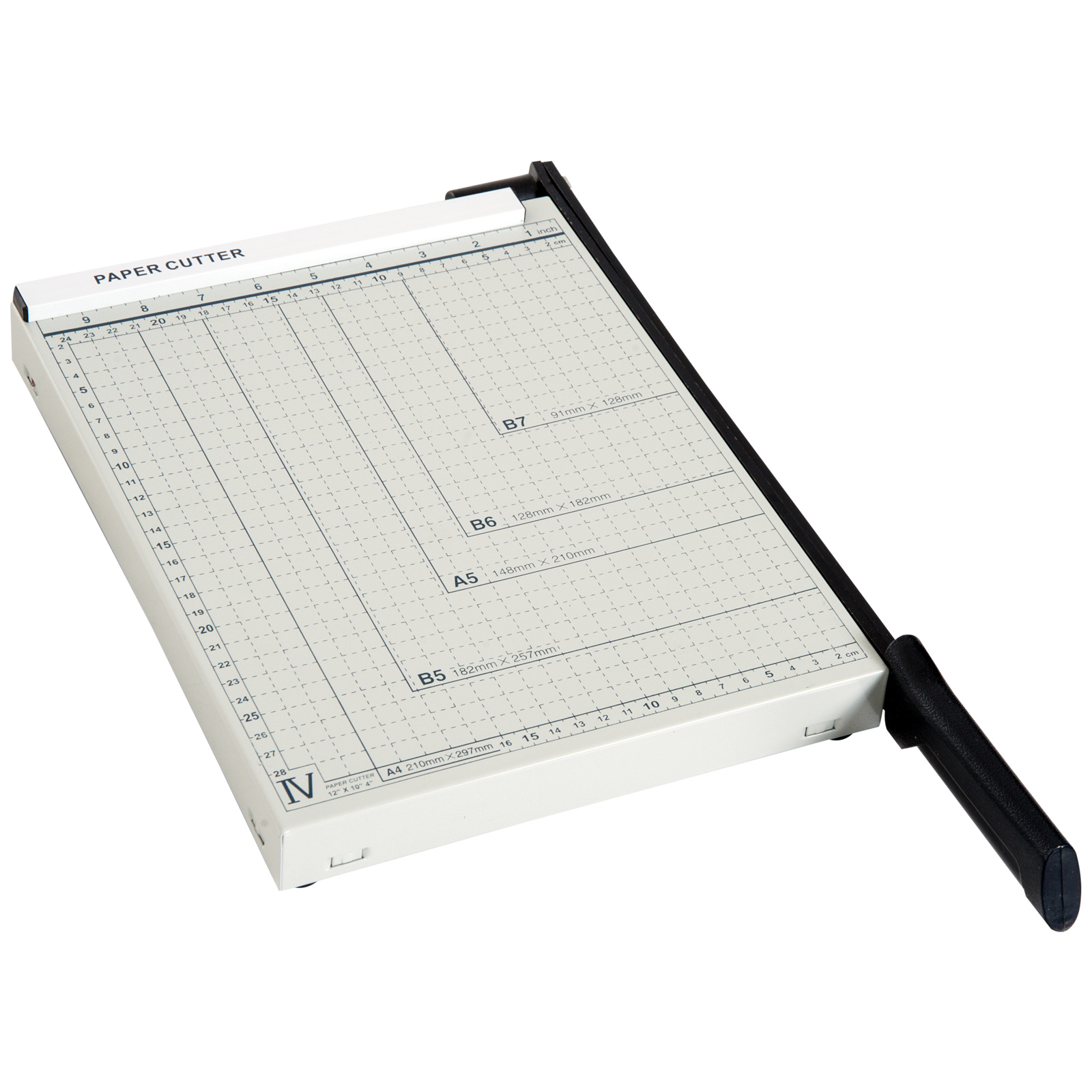 HOMCOM Tăietor A4 pentru 12 Foi Max, cu Grilă de Aliniere și Imprimare Metrică, din Metal și ABS, 48x26.5x5 cm, Alb și Negru | Aosom Romania HOMCOM Tăietor A4 pentru 12 Foi Max, cu Grilă de Aliniere și Imprimare Metrică, din Metal și ABS, 48x26.5x5 cm, Alb și Negru | Aosom Romania