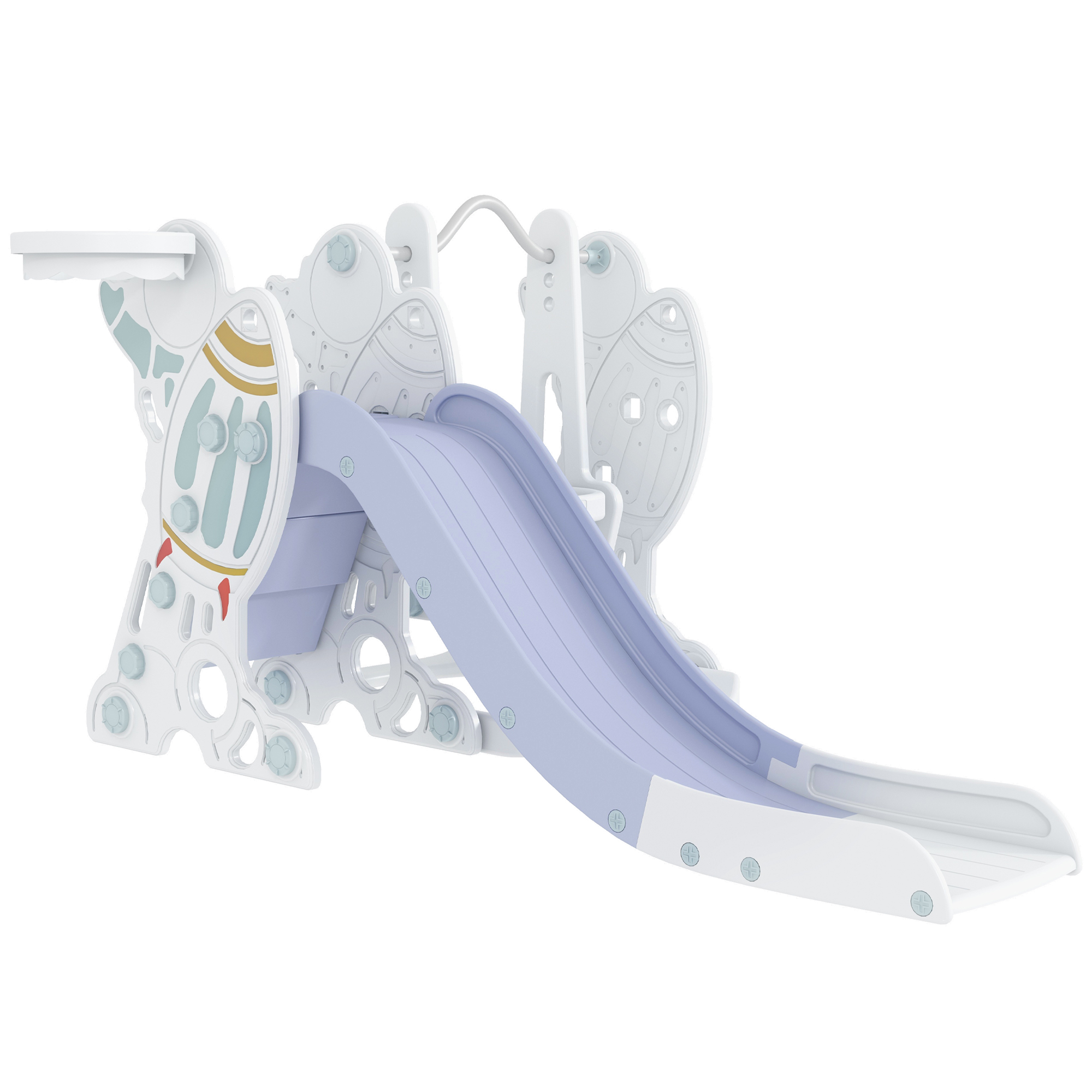 Joc pentru copii cu vârsta între 18-48 luni, set din plastic 3 în 1 cu leagăn, tobogan și coș, 150x185x92cm alb și gri AIYAPLAY | Aosom RO Joc pentru copii cu vârsta între 18-48 luni, set din plastic 3 în 1 cu leagăn, tobogan și coș, 150x185x92cm alb și gri AIYAPLAY | Aosom RO