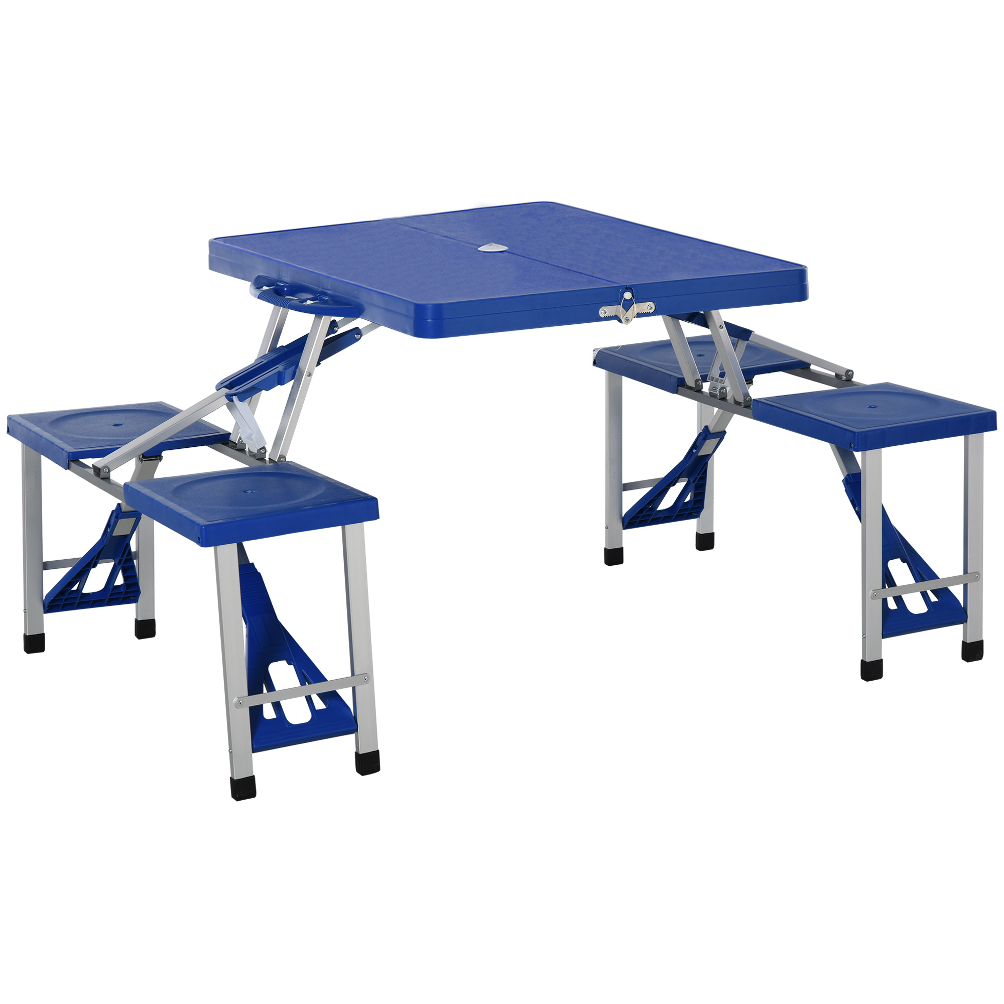 Masuta de picnic Outsunny, pliabila, aluminiu si plastic, 4 scaune, Albastru deschis | Aosom RO Masuta de picnic Outsunny, pliabila, aluminiu si plastic, 4 scaune, Albastru deschis | Aosom RO