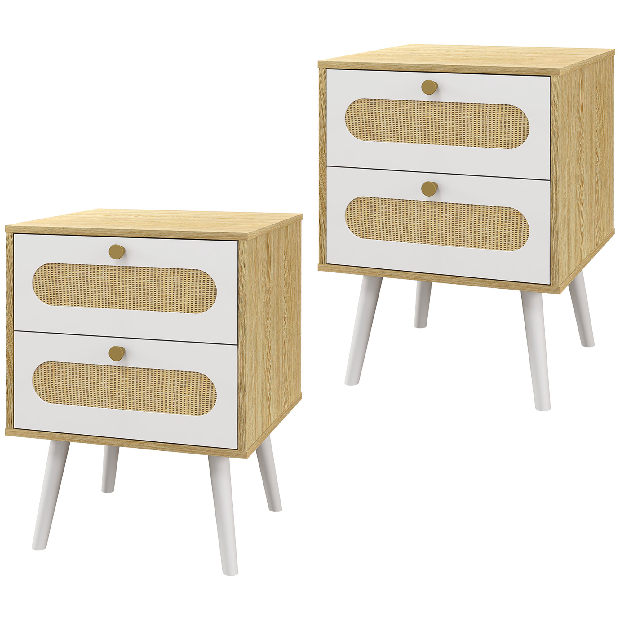 Noptiera Boho cu 2 Sertare Ratan Picioare Lemn Design Modern 40x40x55cm HOMCOM | Aosom Romania Noptiera Boho cu 2 Sertare Ratan Picioare Lemn Design Modern 40x40x55cm HOMCOM | Aosom Romania