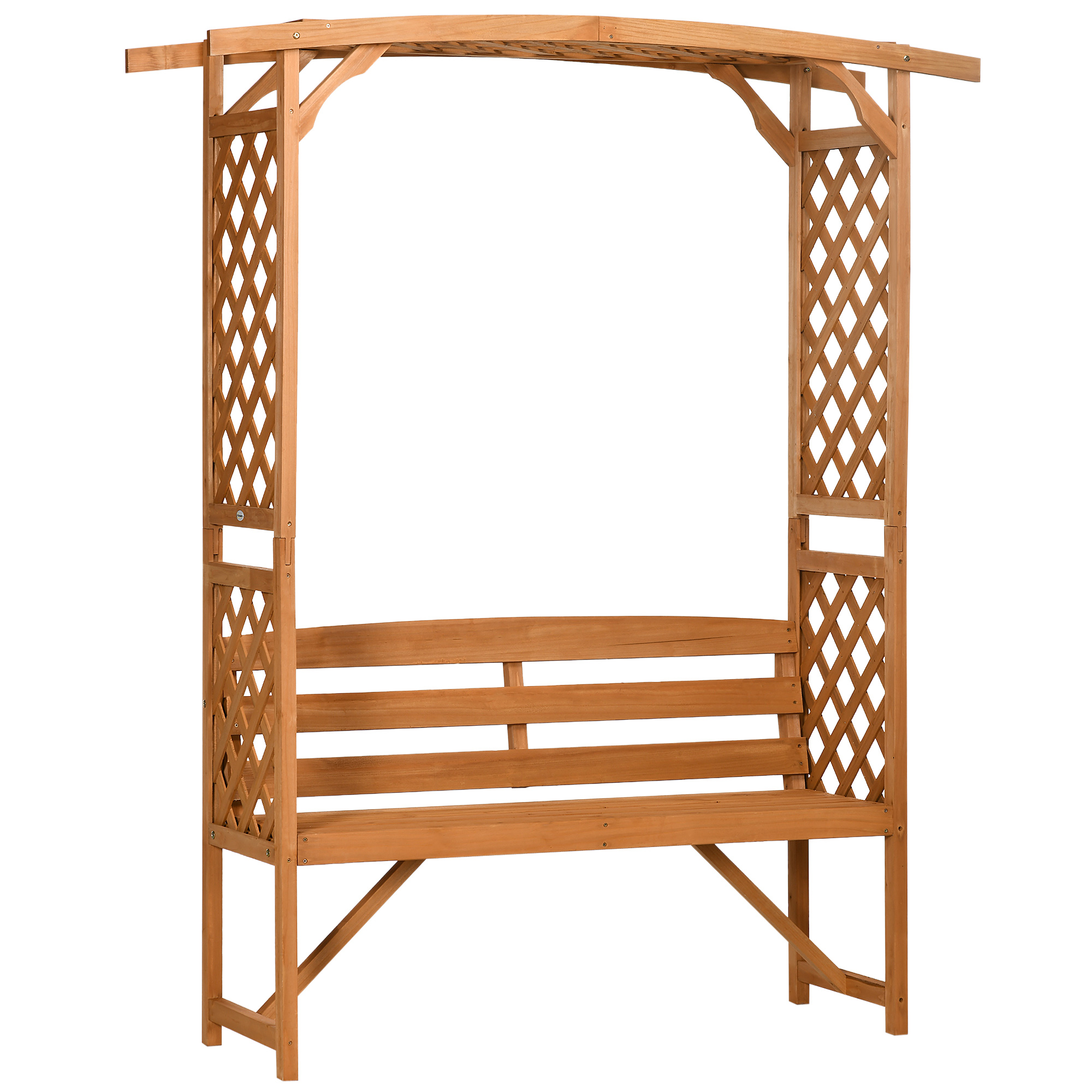 Outsunny Bancă de Grădină din Lemn de Brad cu Arc Decorativ pentru Plante și Ghiveci, 160x50x198 cm, Maro | Aosom Romania Outsunny Bancă de Grădină din Lemn de Brad cu Arc Decorativ pentru Plante și Ghiveci, 160x50x198 cm, Maro | Aosom Romania