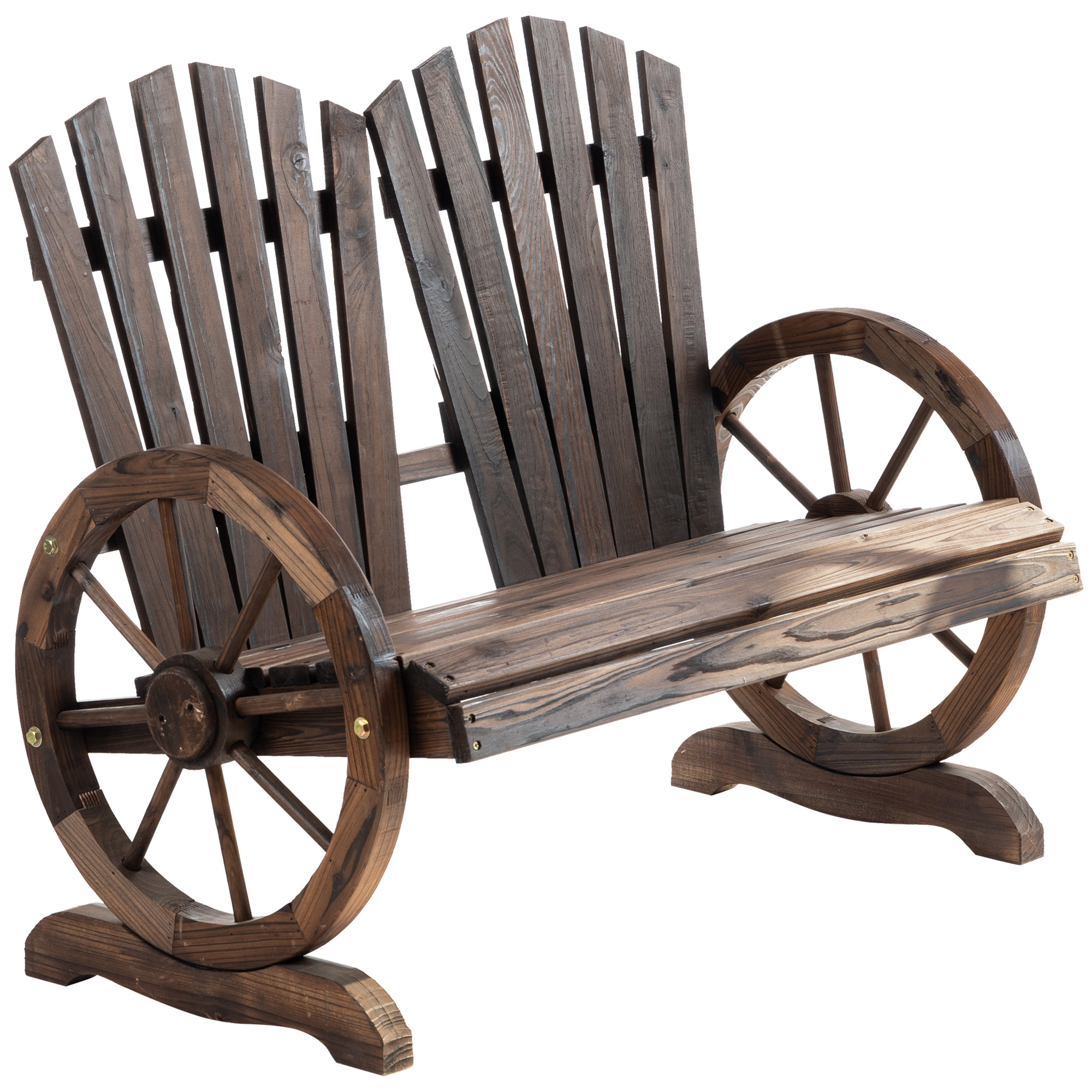 Outsunny Bancă de Grădină Rustică din Lemn, Design cu Roți de Căruță, 108x66x95 cm | Aosom Romania Outsunny Bancă de Grădină Rustică din Lemn, Design cu Roți de Căruță, 108x66x95 cm | Aosom Romania