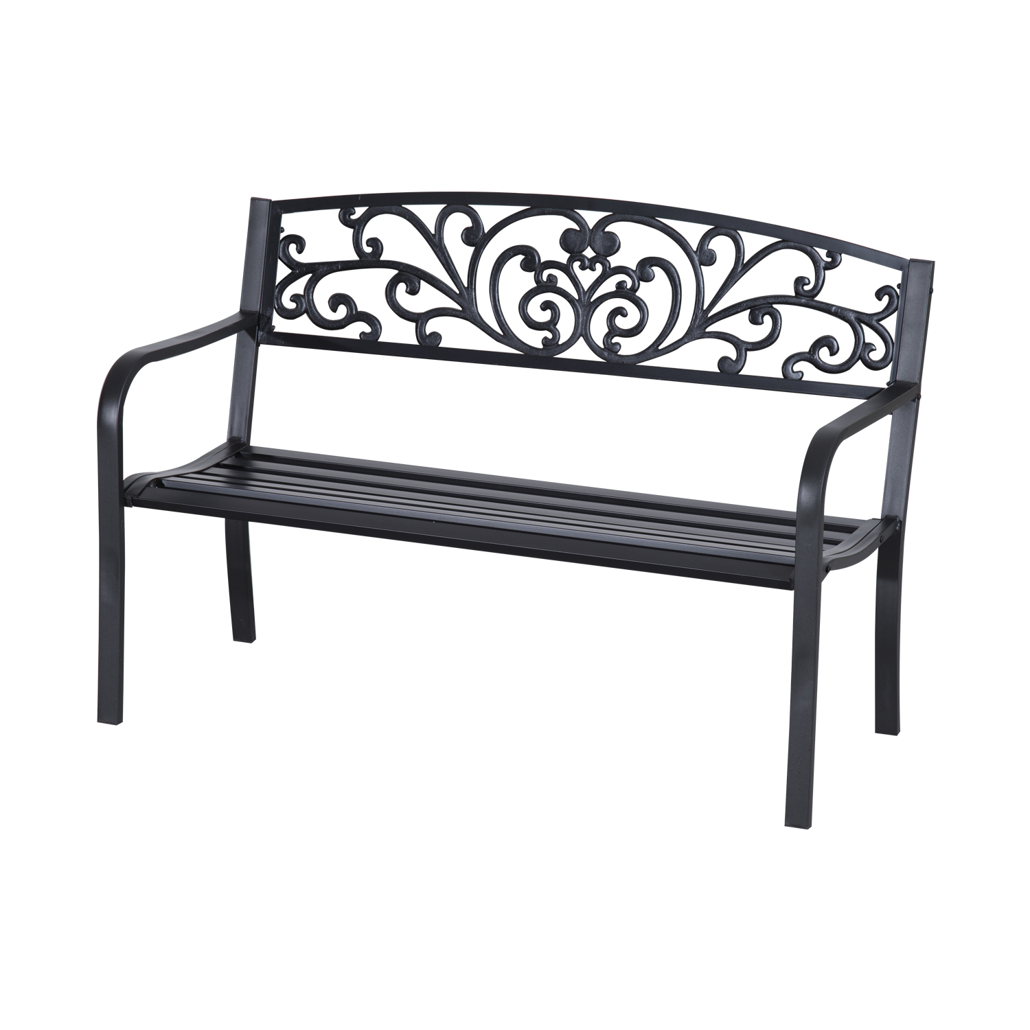 Outsunny Banca de gradina din metal cu spatar decorat, 127x60x87cm – negru | Aosom RO Outsunny Banca de gradina din metal cu spatar decorat, 127x60x87cm – negru | Aosom RO