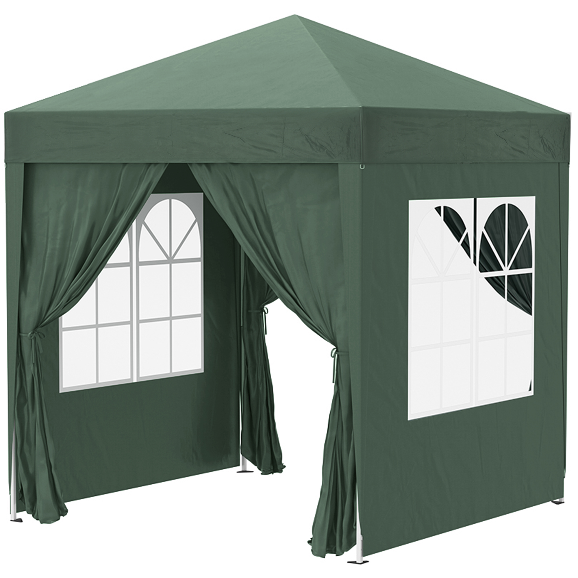 Outsunny Cort 2x2 m impermeabil cu 4 pereti detasabili, cort pliabil din metal si poliester cu husa de transport, Verde Outsunny Cort 2x2 m impermeabil cu 4 pereti detasabili, cort pliabil din metal si poliester cu husa de transport, Verde