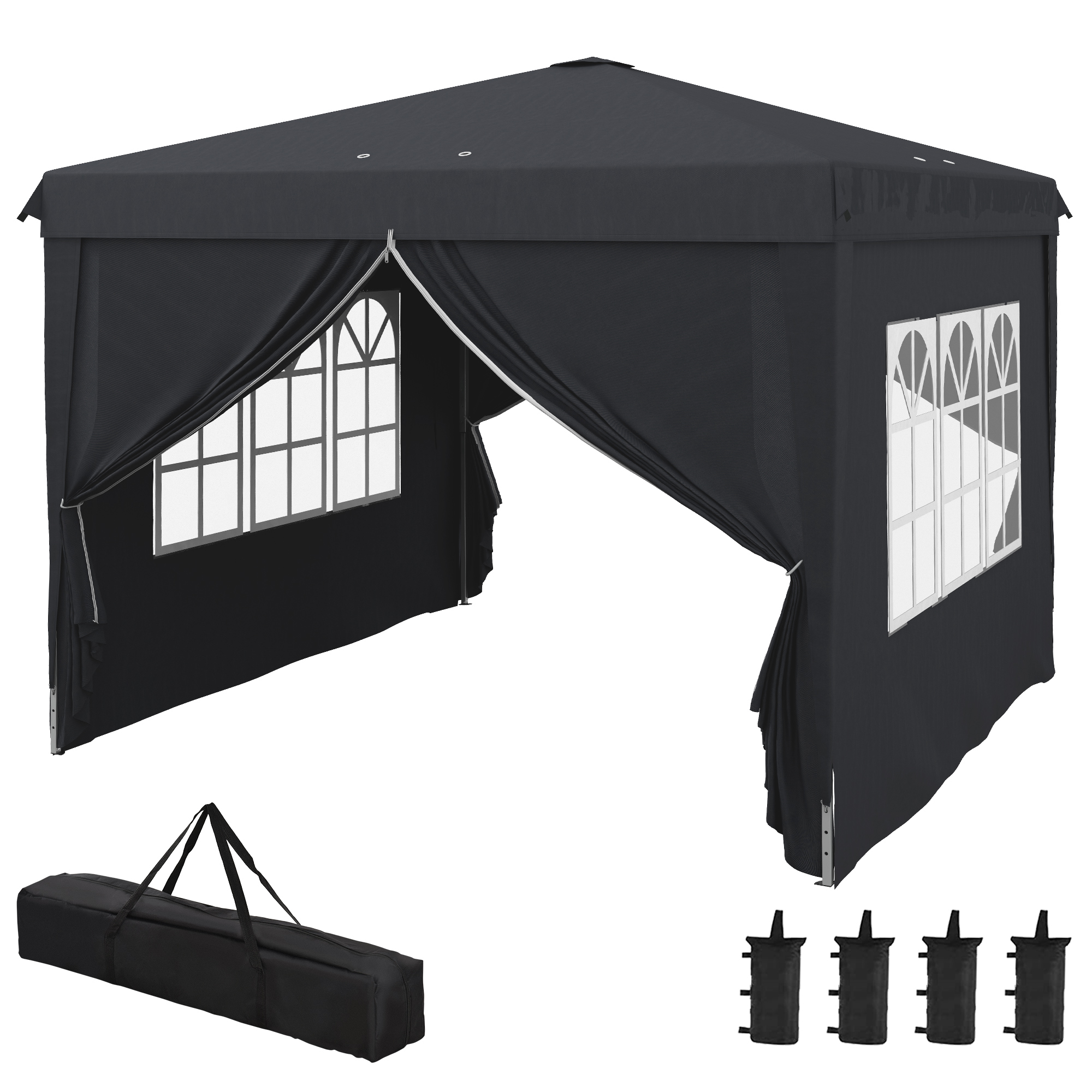 Outsunny Cort cu Copertina Pliabila de 3x3m, Adapost pentru Soare, Reglabil in Inaltime, Geanta de Transport si Saci de Nisip pentru Exterior, Gri Outsunny Cort cu Copertina Pliabila de 3x3m, Adapost pentru Soare, Reglabil in Inaltime, Geanta de Transport si Saci de Nisip pentru Exterior, Gri
