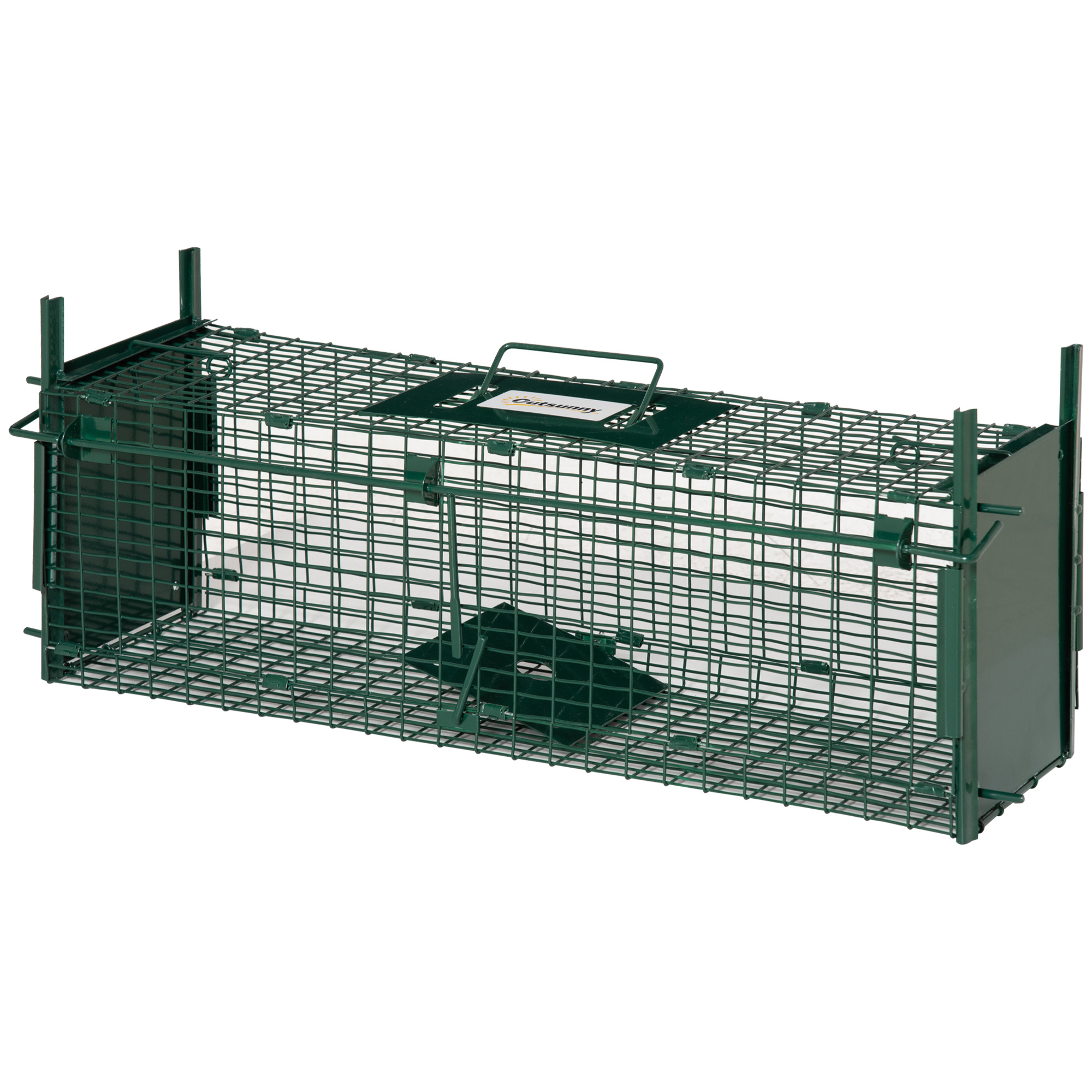 Outsunny Cusca Capcana pentru Animale Vii Mici cu Usa Dubla si Maner , 60x18x20cm, Verde Inchis Outsunny Cusca Capcana pentru Animale Vii Mici cu Usa Dubla si Maner , 60x18x20cm, Verde Inchis