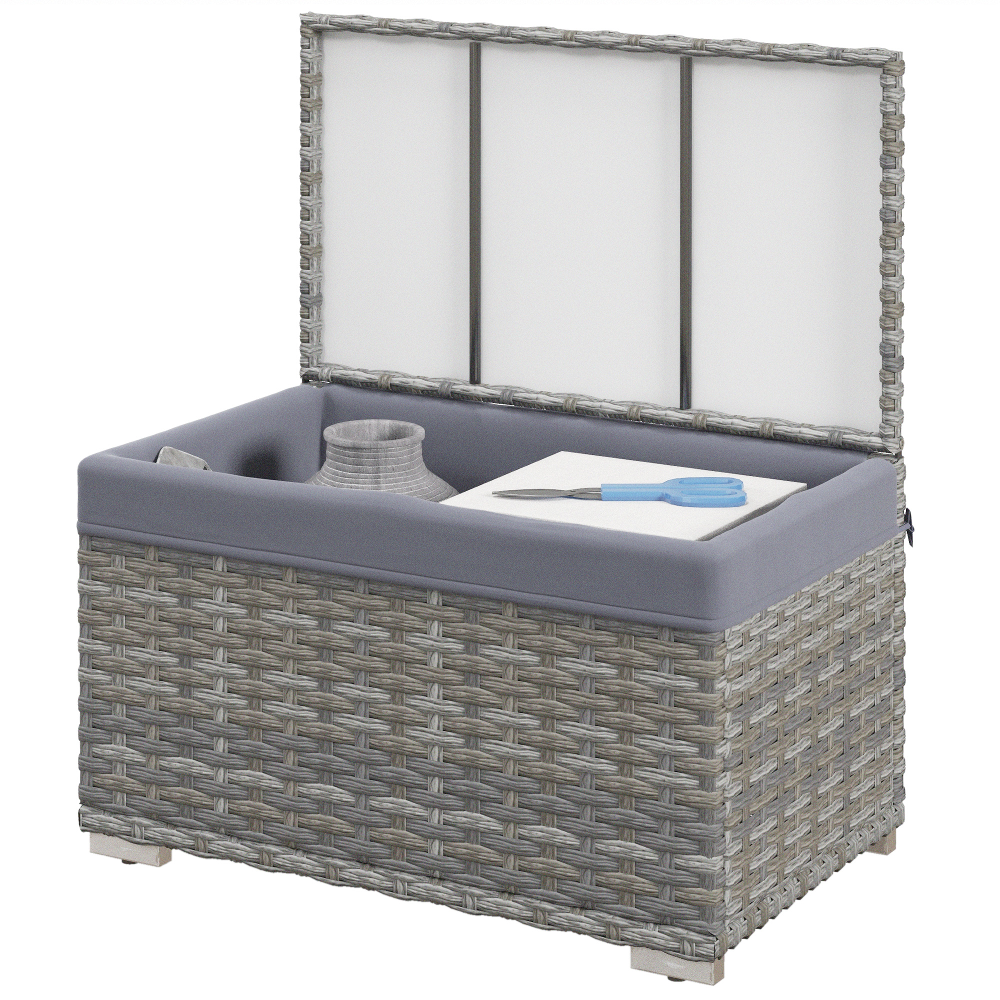 Outsunny Cutie de Depozitare Versatilă pentru Exterior din Ratan, Ideală pentru Terasă, Piscină, Jucării, Unelte de Grădină, Gri | Aosom Romania Outsunny Cutie de Depozitare Versatilă pentru Exterior din Ratan, Ideală pentru Terasă, Piscină, Jucării, Unelte de Grădină, Gri | Aosom Romania