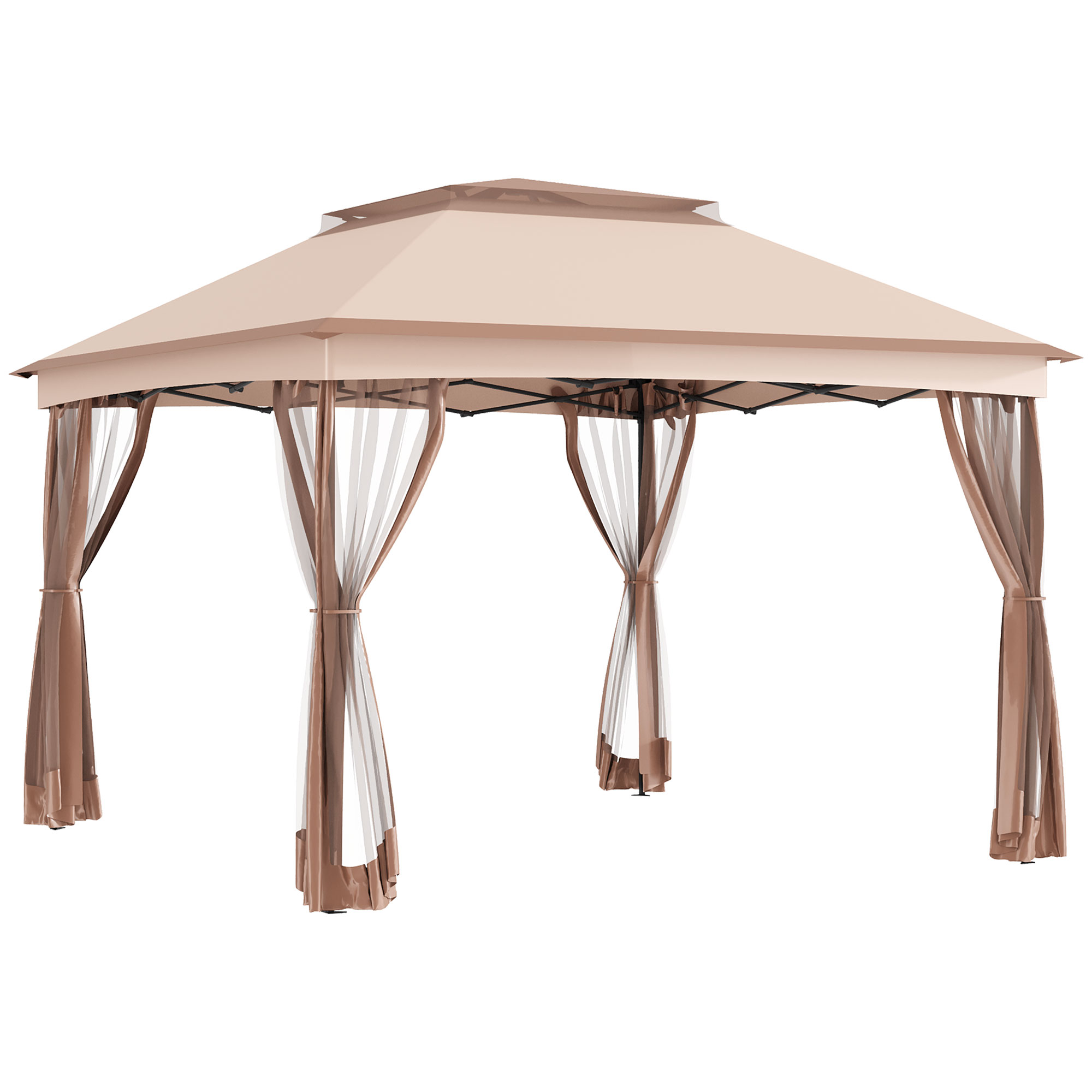 Outsunny Foisor Acoperis Dublu Impermeabil cu Plasa pentru Tantari, Maro, 325x325cm Outsunny Foisor Acoperis Dublu Impermeabil cu Plasa pentru Tantari, Maro, 325x325cm