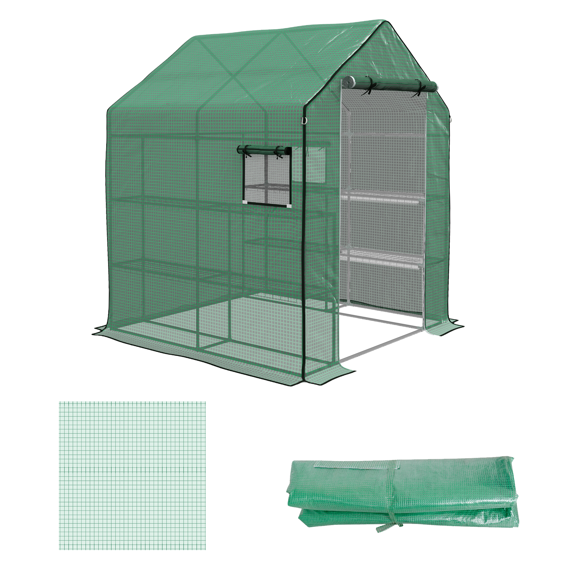 Outsunny Husa de Rezerva PE pentru Sera Calda 140x143x190cm cu Usa Rulabila Ferestre Plasa Verde | Aosom Romania Outsunny Husa de Rezerva PE pentru Sera Calda 140x143x190cm cu Usa Rulabila Ferestre Plasa Verde | Aosom Romania
