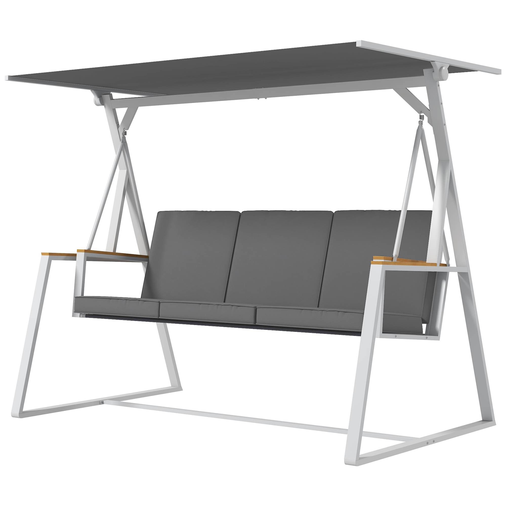 Outsunny Leagan tip scaun pentru terasa cu 3 locuri, Leagan balansoar pentru exterior cu copertina reglabila, Gri Outsunny Leagan tip scaun pentru terasa cu 3 locuri, Leagan balansoar pentru exterior cu copertina reglabila, Gri