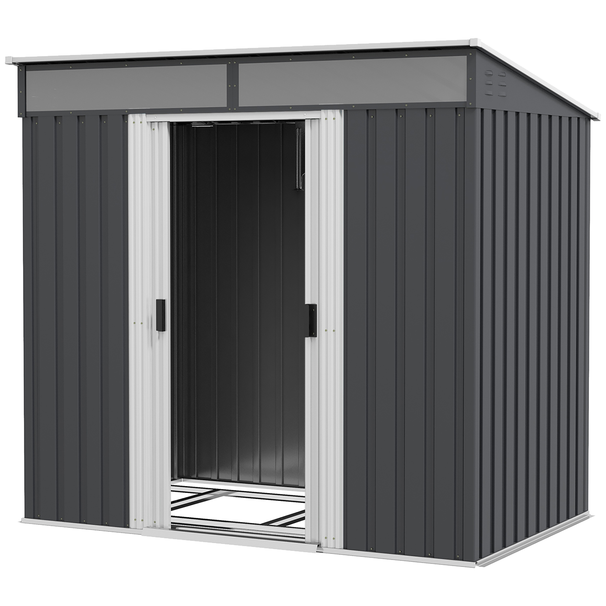 Outsunny Magazie 6,5 x 4 FT din metal galvanizat cu fundatie pentru gradina, Depozit cu incuietoare pentru unelte, Gri Outsunny Magazie 6,5 x 4 FT din metal galvanizat cu fundatie pentru gradina, Depozit cu incuietoare pentru unelte, Gri