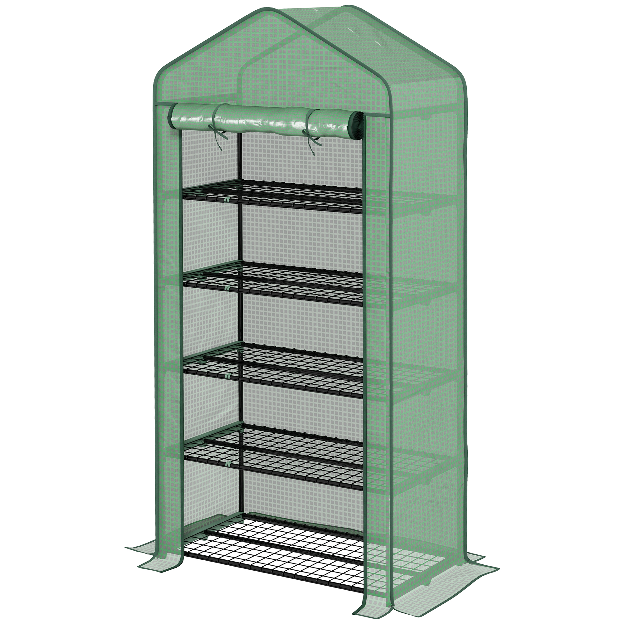 Outsunny Minisera pe 5 Niveluri cu Husa PE Ranforsata, Sera Portabila pentru Interior/Exterior cu Usa Rulabila si Rafturi de Sarma, 193x90x49cm Verde Outsunny Minisera pe 5 Niveluri cu Husa PE Ranforsata, Sera Portabila pentru Interior/Exterior cu Usa Rulabila si Rafturi de Sarma, 193x90x49cm Verde