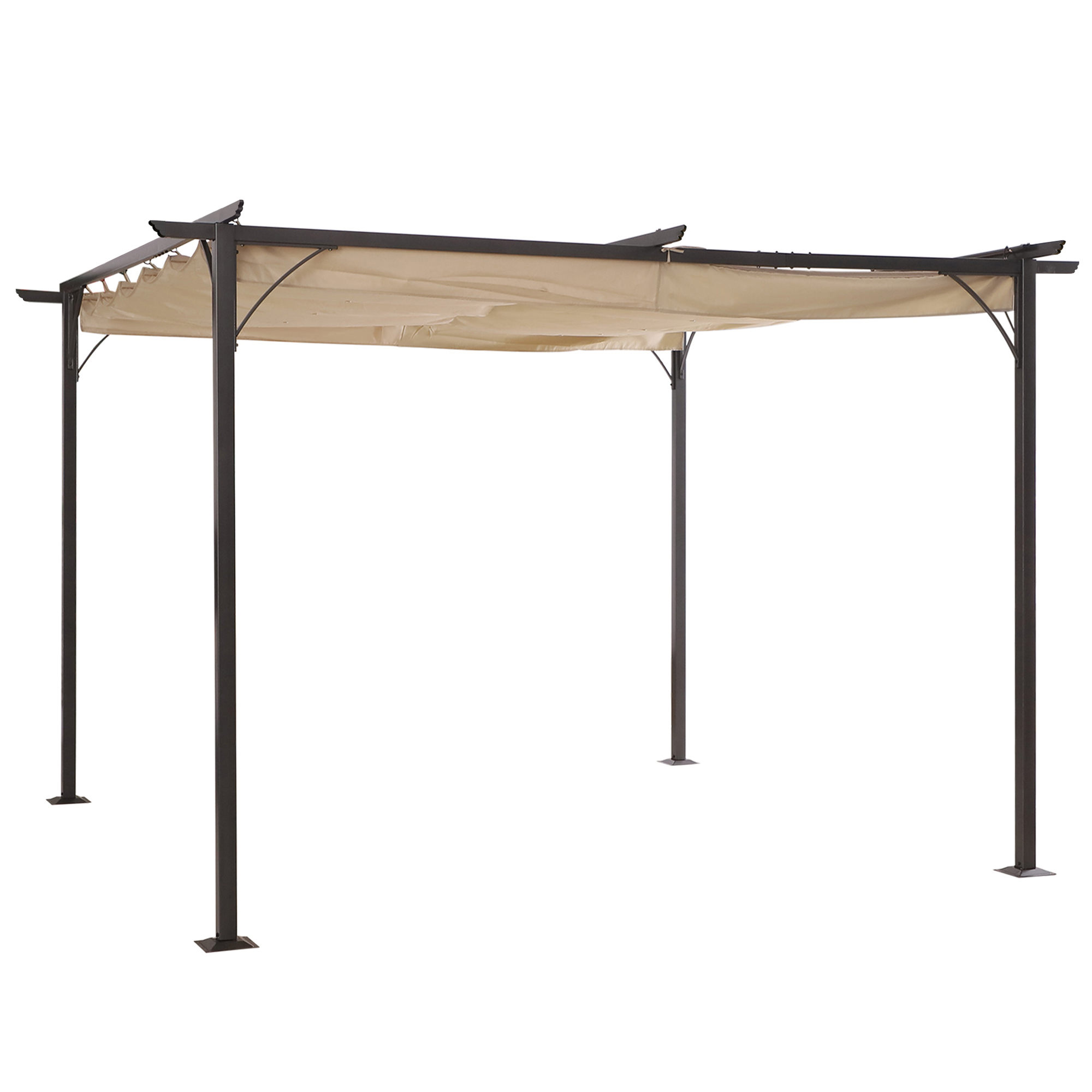 Outsunny Pavilion cu Acoperiș Parasolar Retractabil și Perdele, Cadru Metalic Negru, Bej, 350x350x230cm | Aosom Romania Outsunny Pavilion cu Acoperiș Parasolar Retractabil și Perdele, Cadru Metalic Negru, Bej, 350x350x230cm | Aosom Romania