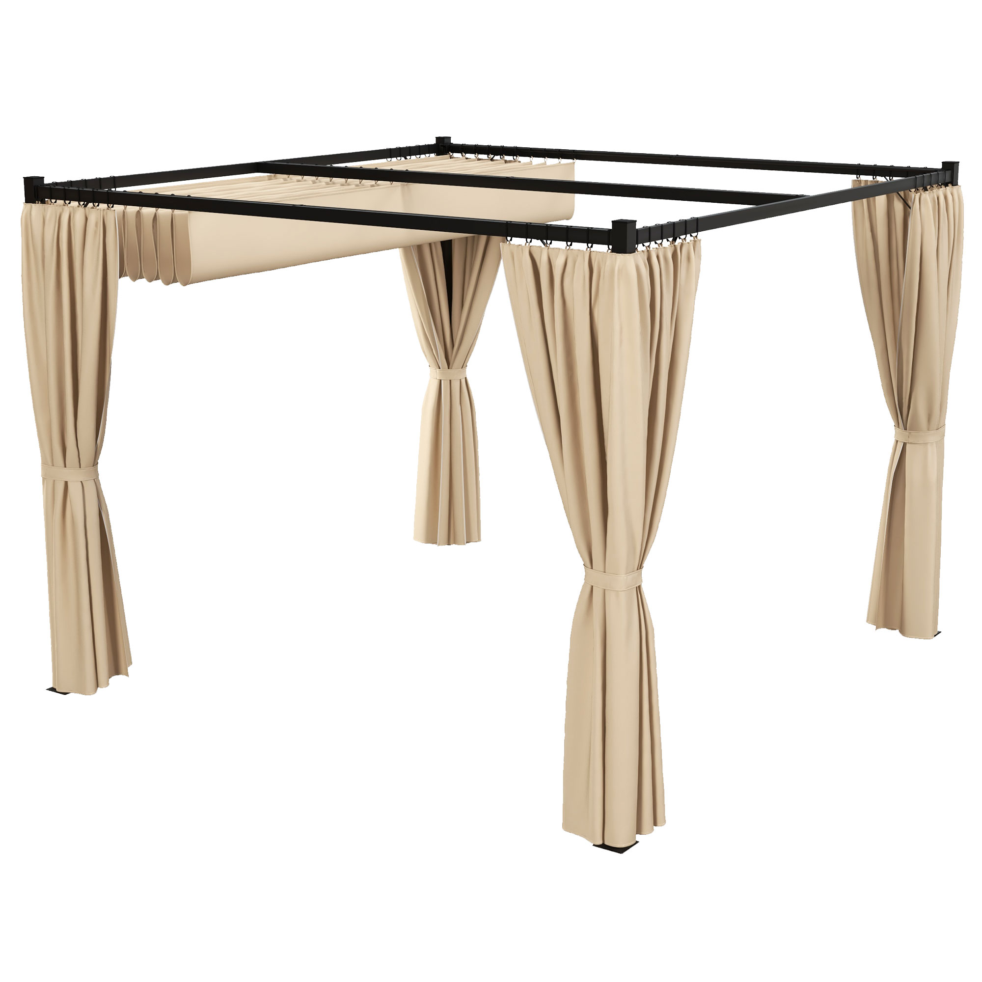 Outsunny Pergola 3 x 3(m) cu acoperis copertina retractabila si perdele, Foisor de exterior cu cadru metalic pentru gradina, Adapost de soare Outsunny Pergola 3 x 3(m) cu acoperis copertina retractabila si perdele, Foisor de exterior cu cadru metalic pentru gradina, Adapost de soare