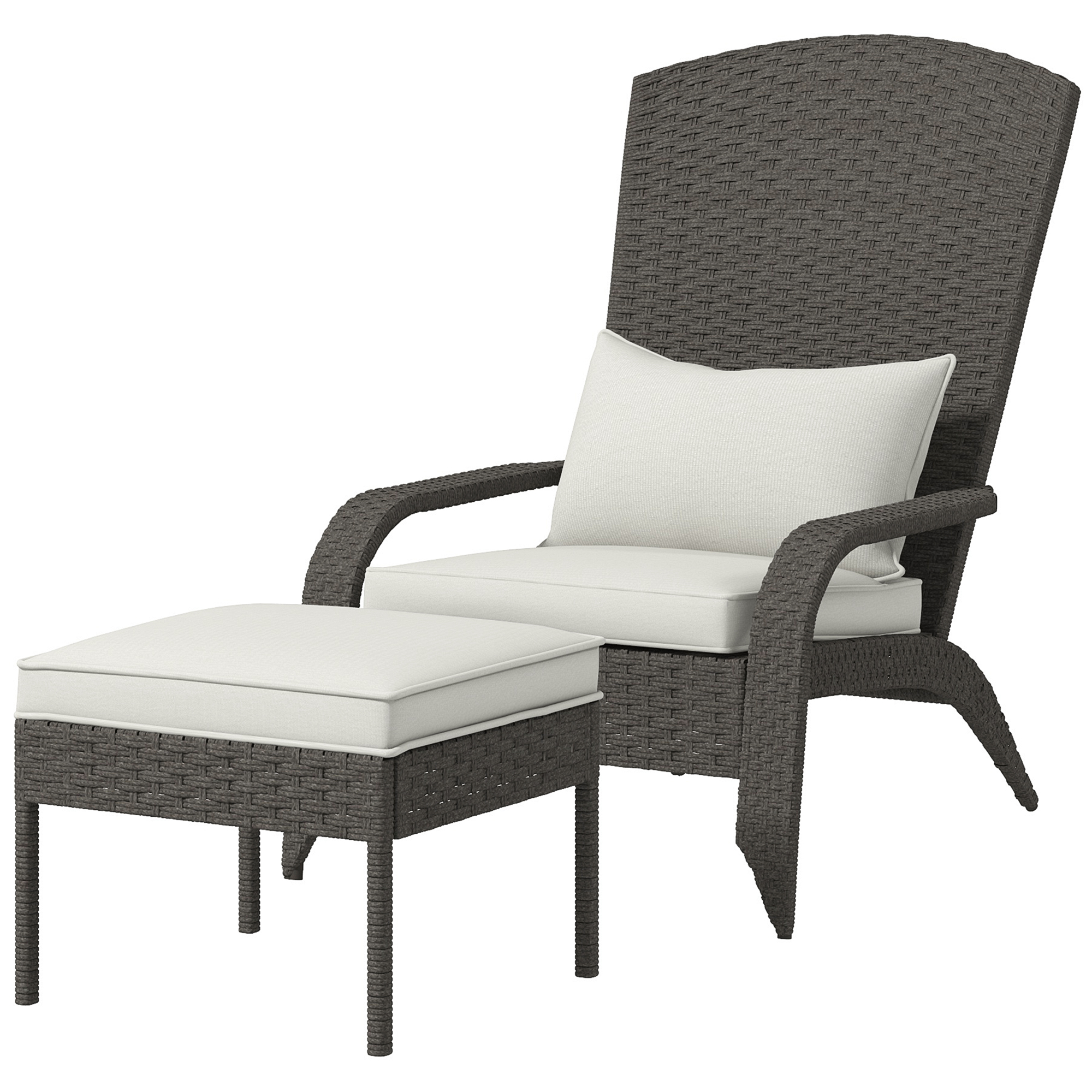 Outsunny Scaun Adirondack cu taburet din rachita pentru terasa, Scaun de exterior pentru semineu cu perne, spatar inalt Outsunny Scaun Adirondack cu taburet din rachita pentru terasa, Scaun de exterior pentru semineu cu perne, spatar inalt