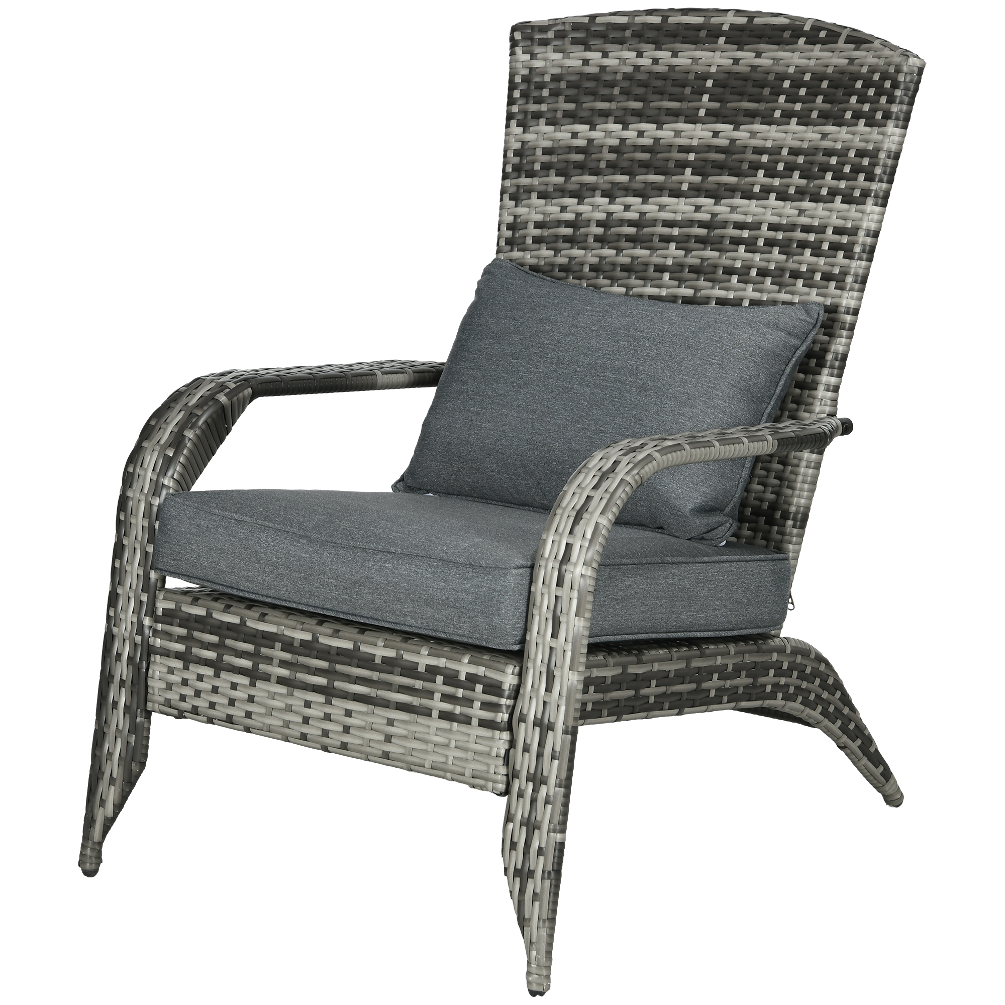 Outsunny Scaun Adirondack din Ratan pentru Grădină cu Perne Moi Spătar Înalt Curbat și Cotiere Gri | Aosom Romania Outsunny Scaun Adirondack din Ratan pentru Grădină cu Perne Moi Spătar Înalt Curbat și Cotiere Gri | Aosom Romania