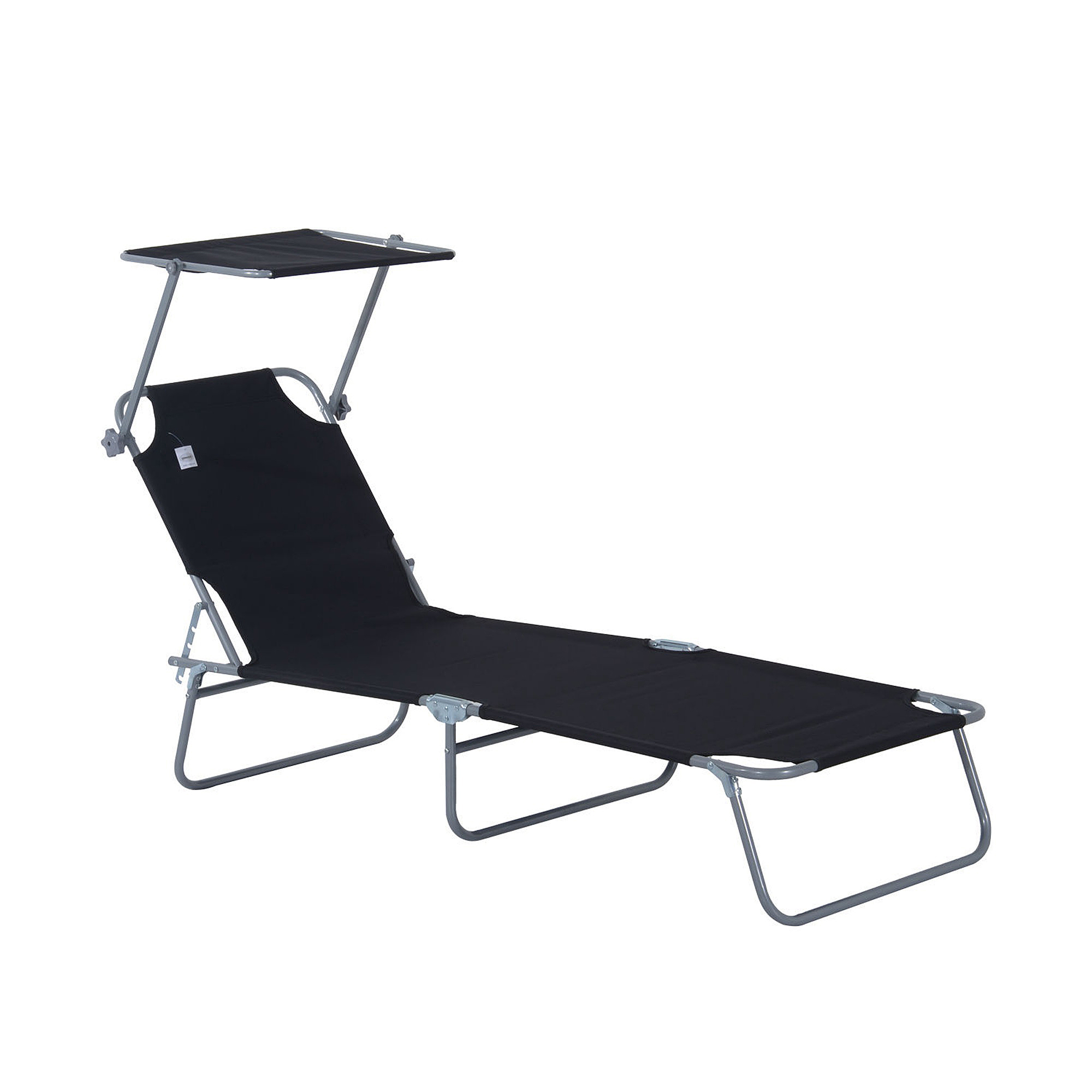 Outsunny Scaun Pliabil, Șezlong Reglabil cu Parasolar din Țesătură Oxford, 187x58x50cm, Negru | Aosom Romania Outsunny Scaun Pliabil, Șezlong Reglabil cu Parasolar din Țesătură Oxford, 187x58x50cm, Negru | Aosom Romania