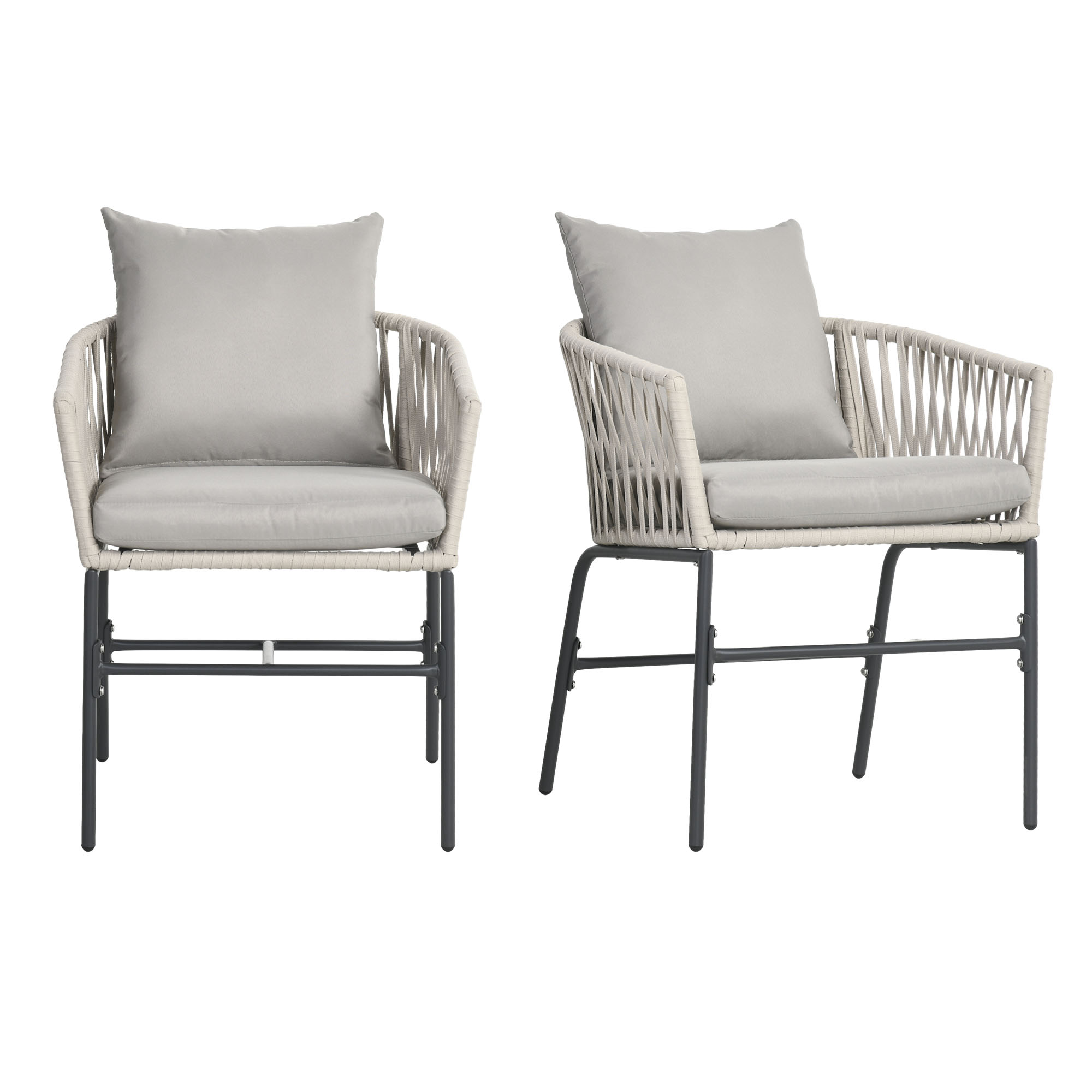 Outsunny Set Bohem de Scaune de Terasa din Franghie Impletita 2 Bucati, Scaune de Exterior cu Perne Confortabile, Design Modern | Aosom Romania Outsunny Set Bohem de Scaune de Terasa din Franghie Impletita 2 Bucati, Scaune de Exterior cu Perne Confortabile, Design Modern | Aosom Romania