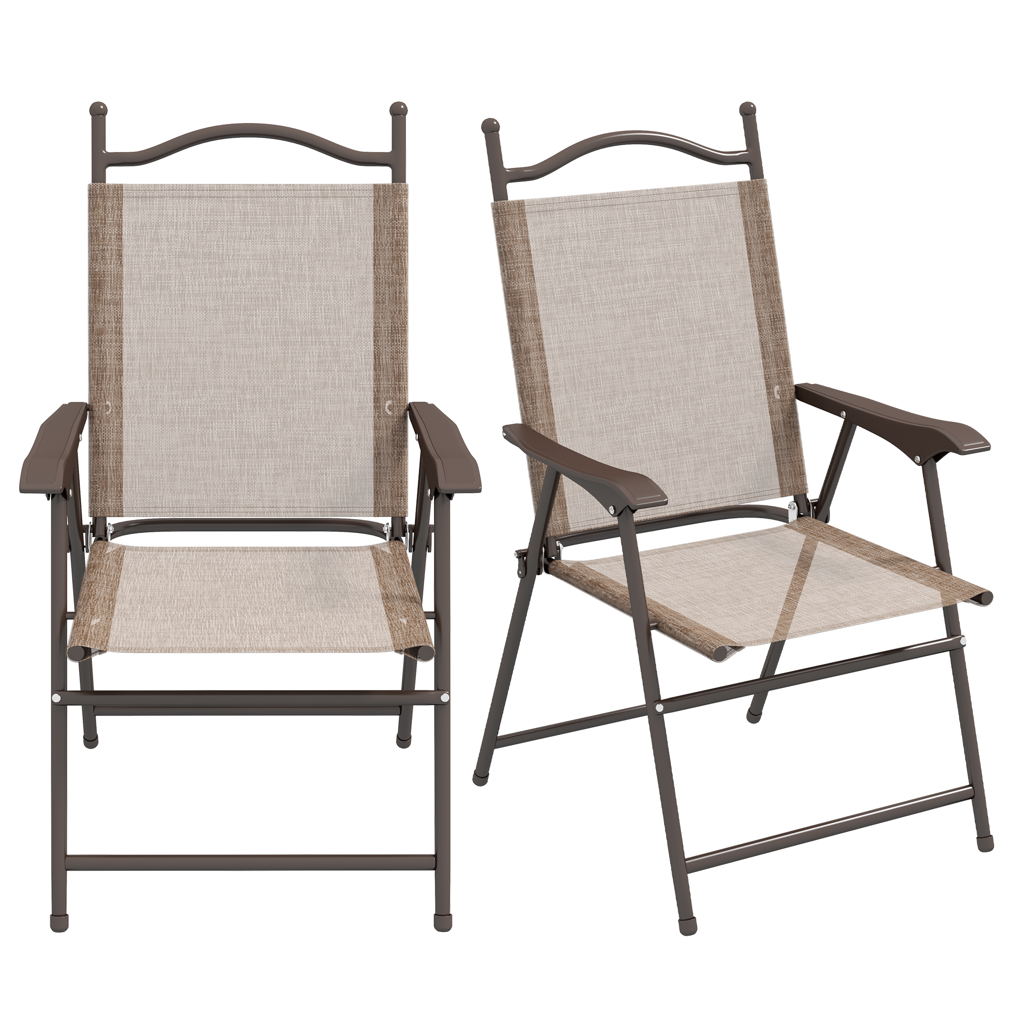 Outsunny Set de 2 scaune pliabile, Scaune pentru gradina cu cotiera, sezut cu tesatura din plasa care permite trecerea aerului Outsunny Set de 2 scaune pliabile, Scaune pentru gradina cu cotiera, sezut cu tesatura din plasa care permite trecerea aerului