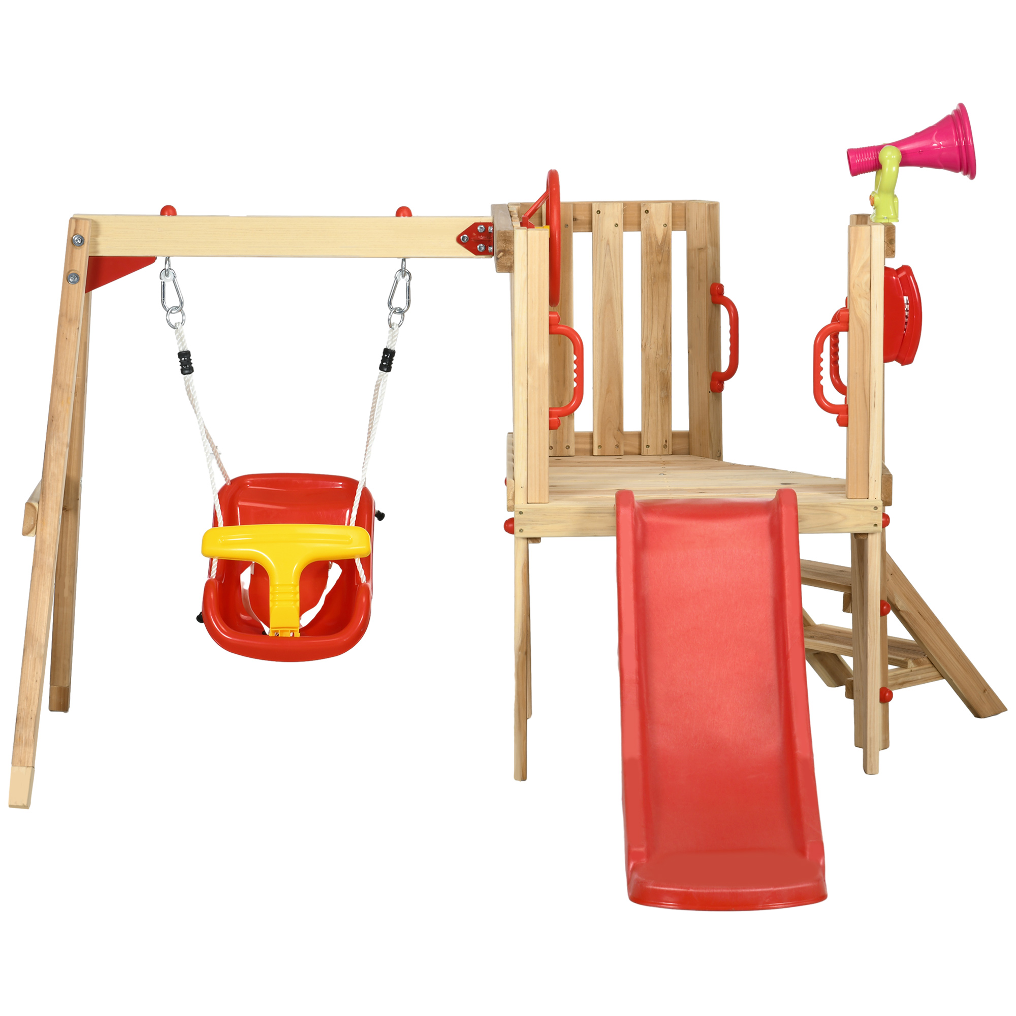 Outsunny Set de leagan si tobogan 4 in 1, Set de leagan pentru copii cu scaun de leagan, tobogan, volan, claxon Outsunny Set de leagan si tobogan 4 in 1, Set de leagan pentru copii cu scaun de leagan, tobogan, volan, claxon