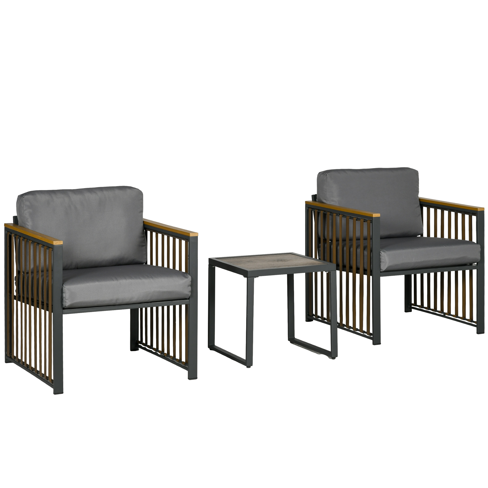 Outsunny Set De Mobilier De Gradina In 3 Piese Pentru Exterior Cu Perne Groase De 10 cm, Cu Masuta De Cafea Din Plastic cu Granulatie, Gri Outsunny Set De Mobilier De Gradina In 3 Piese Pentru Exterior Cu Perne Groase De 10 cm, Cu Masuta De Cafea Din Plastic cu Granulatie, Gri
