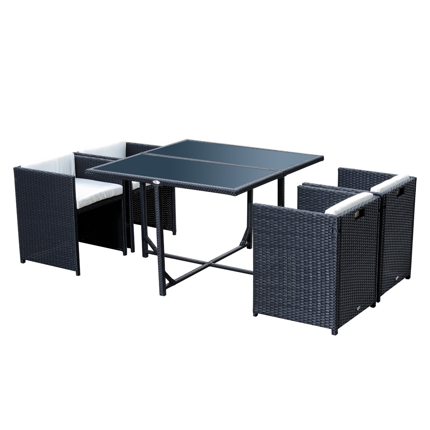Outsunny Set Mobilier Gradina din Ratan 5 Piese cu Masa de Pranz si 4 Scaune Terasa Exterior, include Perne,109x109x72cm Negru | Aosom.ro Outsunny Set Mobilier Gradina din Ratan 5 Piese cu Masa de Pranz si 4 Scaune Terasa Exterior, include Perne,109x109x72cm Negru | Aosom.ro