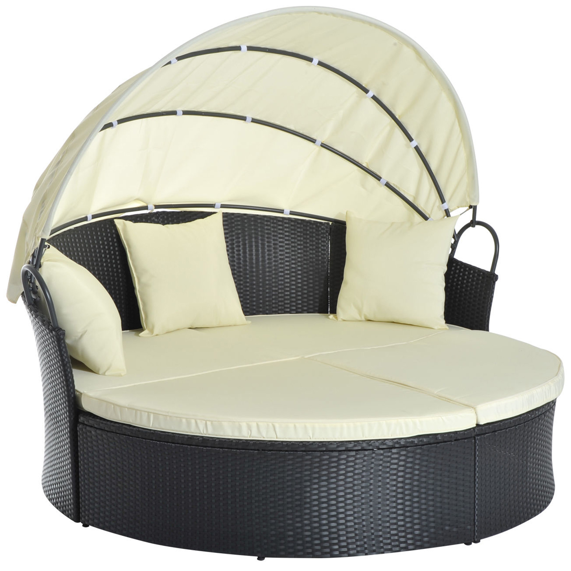 Outsunny Set mobilier gradina Pat gradina Rotund din Ratan PE de si Cort Terasa Parasolar, 171x180x78cm Negru | Aosom.ro Outsunny Set mobilier gradina Pat gradina Rotund din Ratan PE de si Cort Terasa Parasolar, 171x180x78cm Negru | Aosom.ro