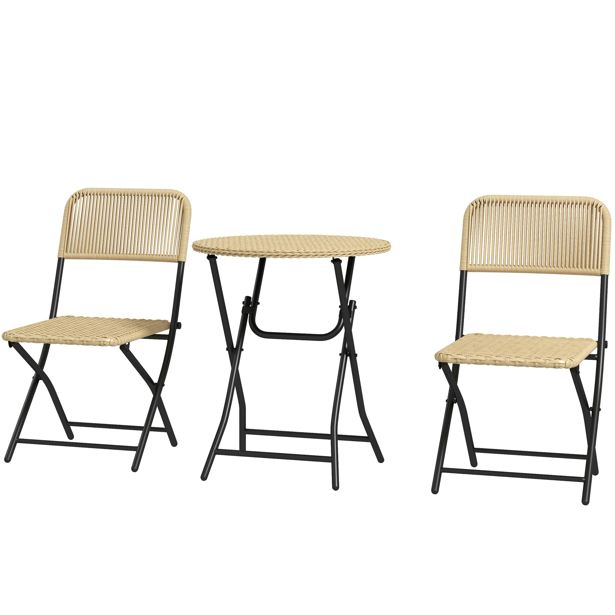 Outsunny Set Mobilier Grădină Pliabil din Ratan PE, Set Exterior cu Masă și Scaune, Cadru din Oțel, Perfect pentru Terasă, Bej | Aosom Romania Outsunny Set Mobilier Grădină Pliabil din Ratan PE, Set Exterior cu Masă și Scaune, Cadru din Oțel, Perfect pentru Terasă, Bej | Aosom Romania