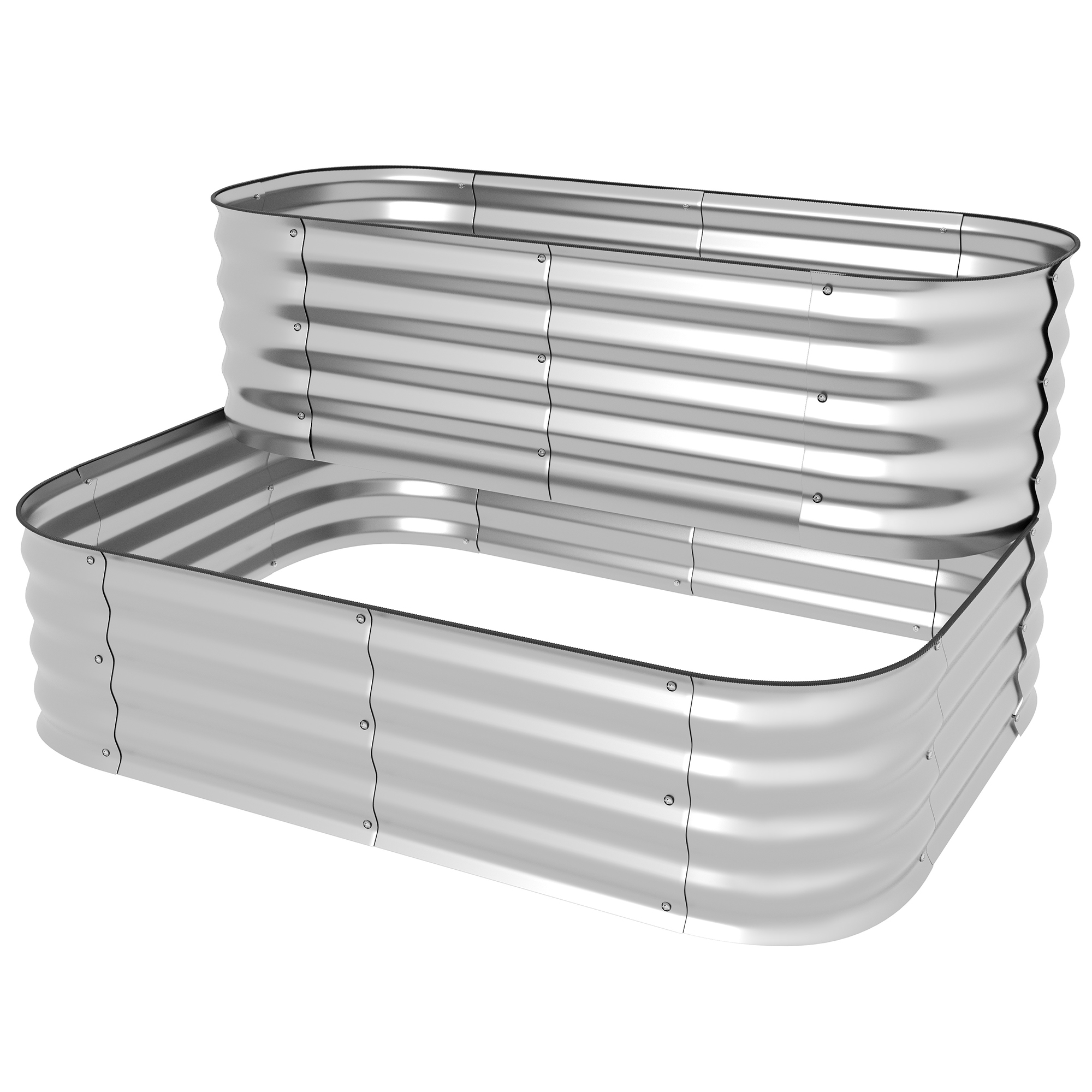 Outsunny Set Pat De Gradina Inaltat Cu 2 Niveluri 120x90x30cm Cutie De Jardiniera Galvanizat Pentru Exterior Cu Margine De Siguranta, Argintiu Outsunny Set Pat De Gradina Inaltat Cu 2 Niveluri 120x90x30cm Cutie De Jardiniera Galvanizat Pentru Exterior Cu Margine De Siguranta, Argintiu