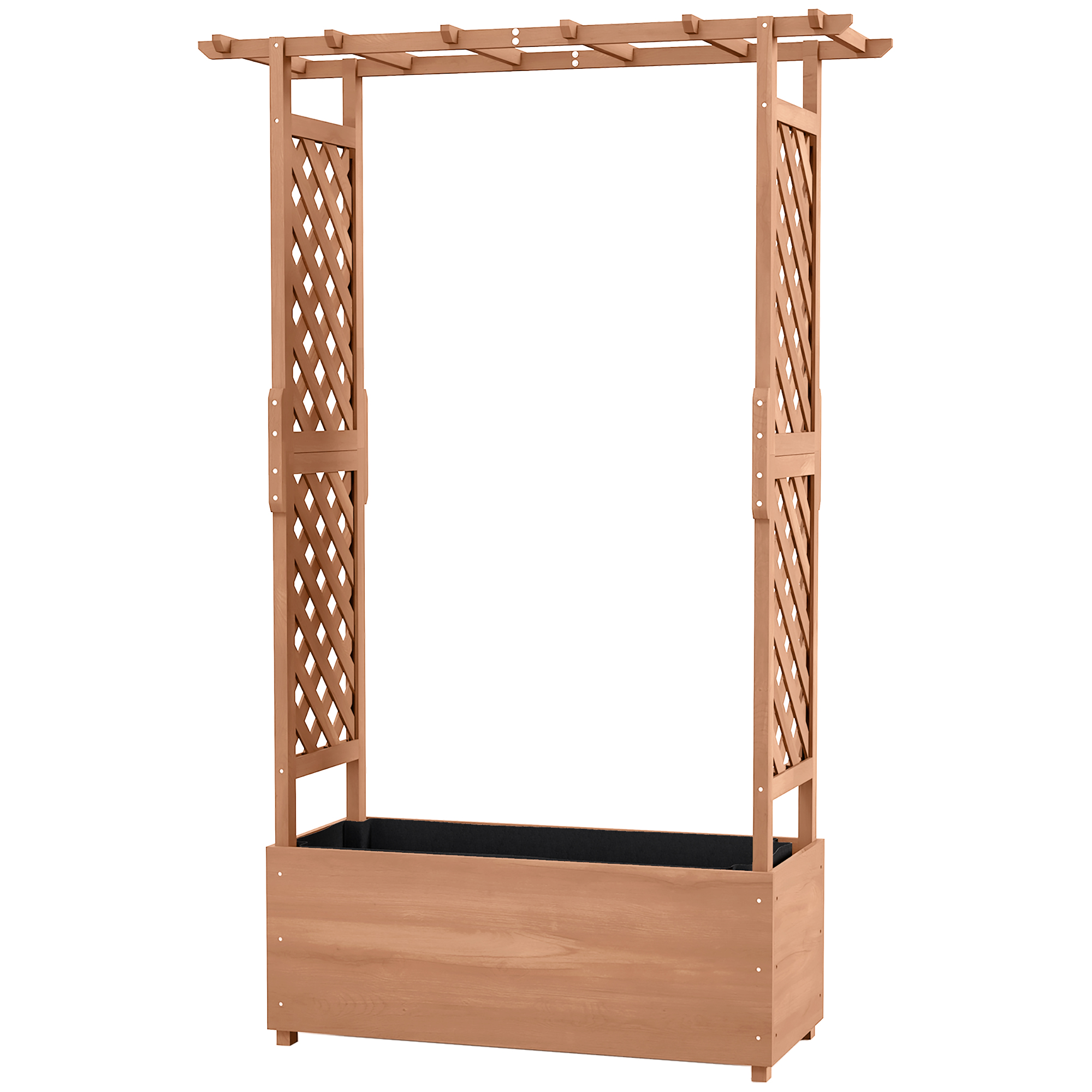 Outsunny Strat de gradina inaltat cu grilaj si acoperis care atarna pentru vita de vie, plante cataratoare, flori, Jardiniera din lemn pentru exterior Outsunny Strat de gradina inaltat cu grilaj si acoperis care atarna pentru vita de vie, plante cataratoare, flori, Jardiniera din lemn pentru exterior