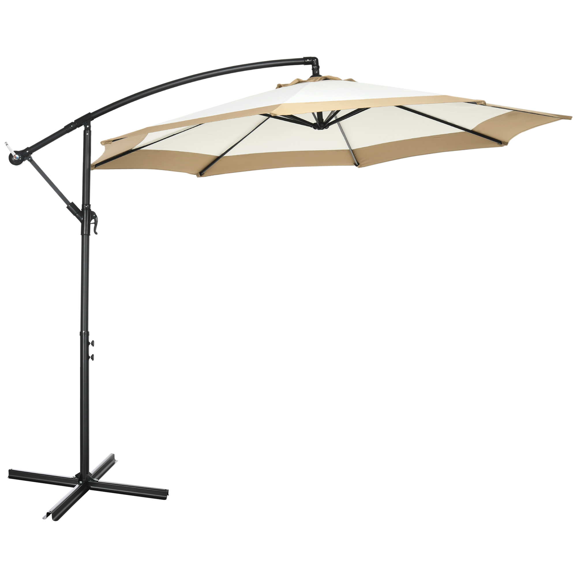 Outsunny Umbrelă de Grădină cu Braț din Oțel și Poliester, Bază în Cruce și Ventilație, Ø295x194 cm, Maro și Crem | Aosom Romania Outsunny Umbrelă de Grădină cu Braț din Oțel și Poliester, Bază în Cruce și Ventilație, Ø295x194 cm, Maro și Crem | Aosom Romania
