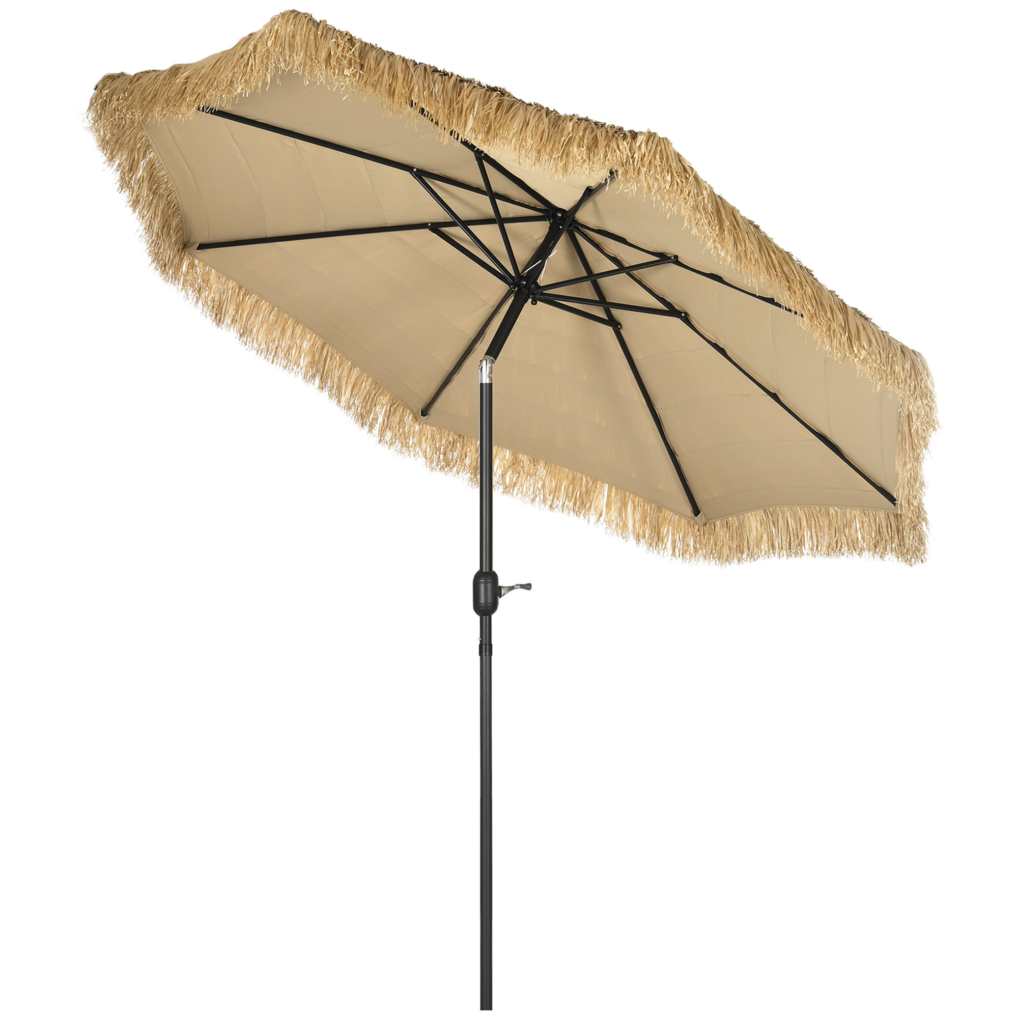 Outsunny Umbrelă de Grădină Stil Hawai cu Paie, Rotundă cu Manivelă, Ø265x250cm, Kaki | Aosom Romania Outsunny Umbrelă de Grădină Stil Hawai cu Paie, Rotundă cu Manivelă, Ø265x250cm, Kaki | Aosom Romania