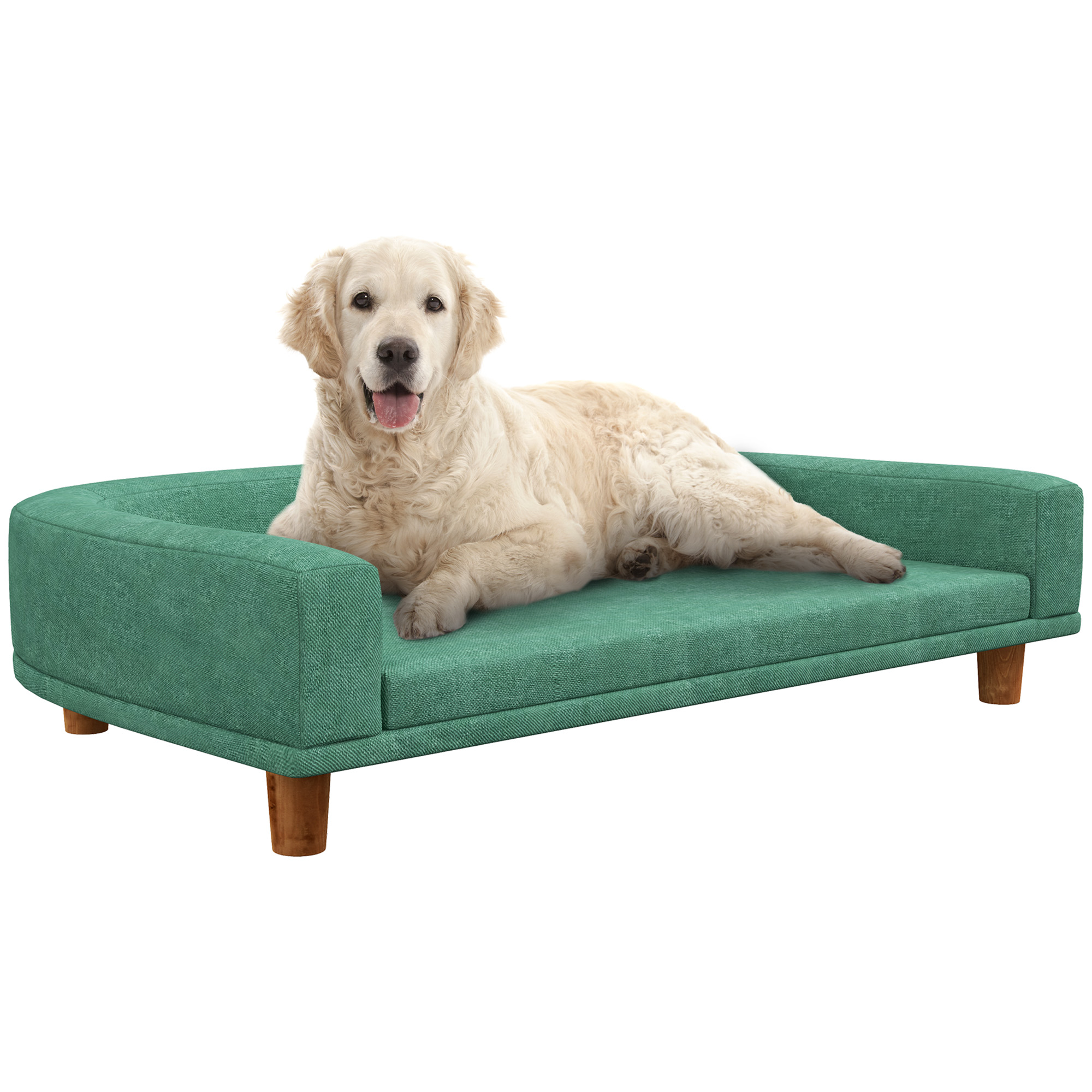 PawHut Canapea Elegantă pentru Animale de Companie, Pat Înălțat cu Pernă Moale, Cadru din Lemn, Verde, 98x67x25cm | Aosom Romania PawHut Canapea Elegantă pentru Animale de Companie, Pat Înălțat cu Pernă Moale, Cadru din Lemn, Verde, 98x67x25cm | Aosom Romania