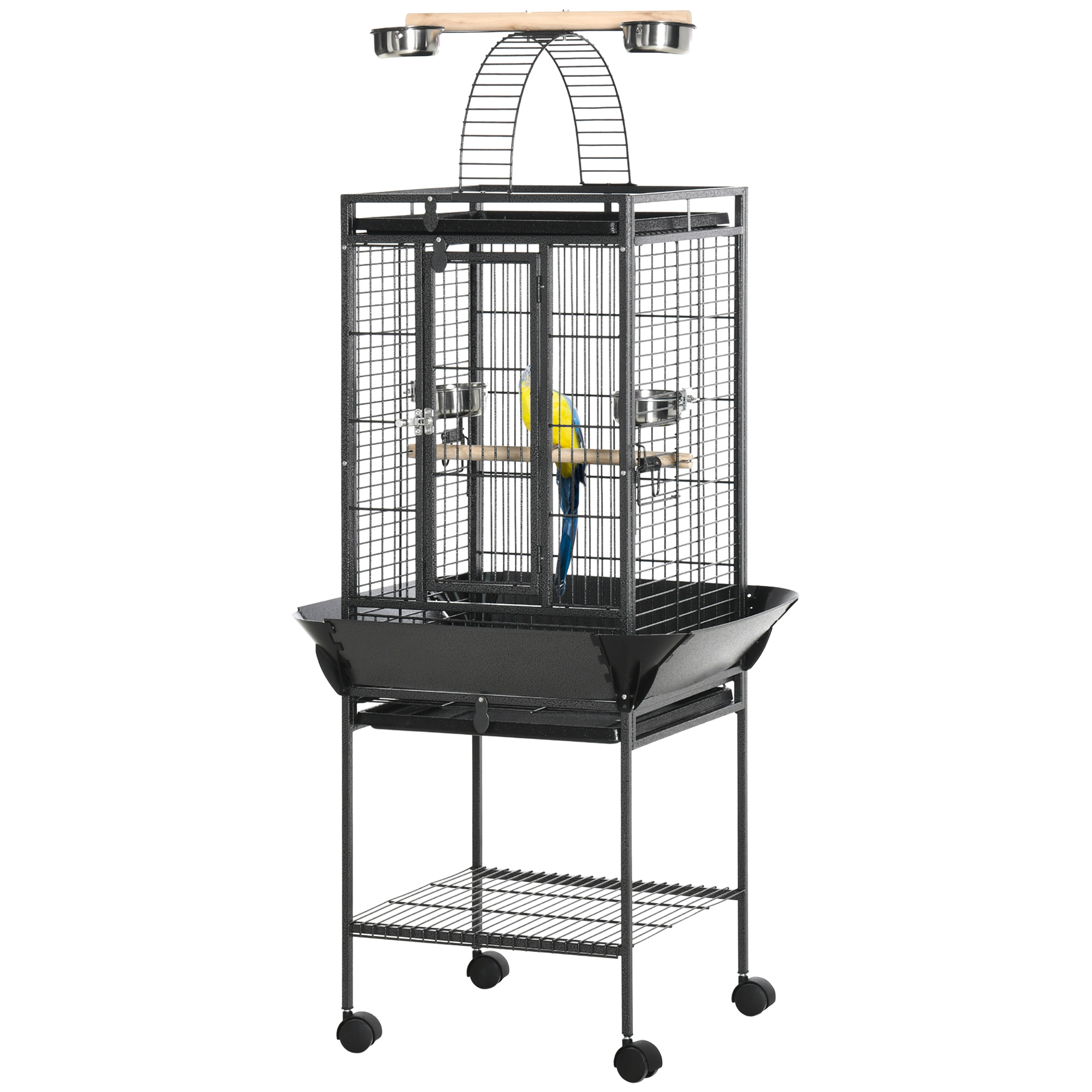 PawHut Colivie pentru Perusi cu 2 Stinghii de Lemn si Scara Acuita, Cusca pentru Pasari din Otel cu Intrari Multiple, 62.5x62.5x156 cm, Gri PawHut Colivie pentru Perusi cu 2 Stinghii de Lemn si Scara Acuita, Cusca pentru Pasari din Otel cu Intrari Multiple, 62.5x62.5x156 cm, Gri