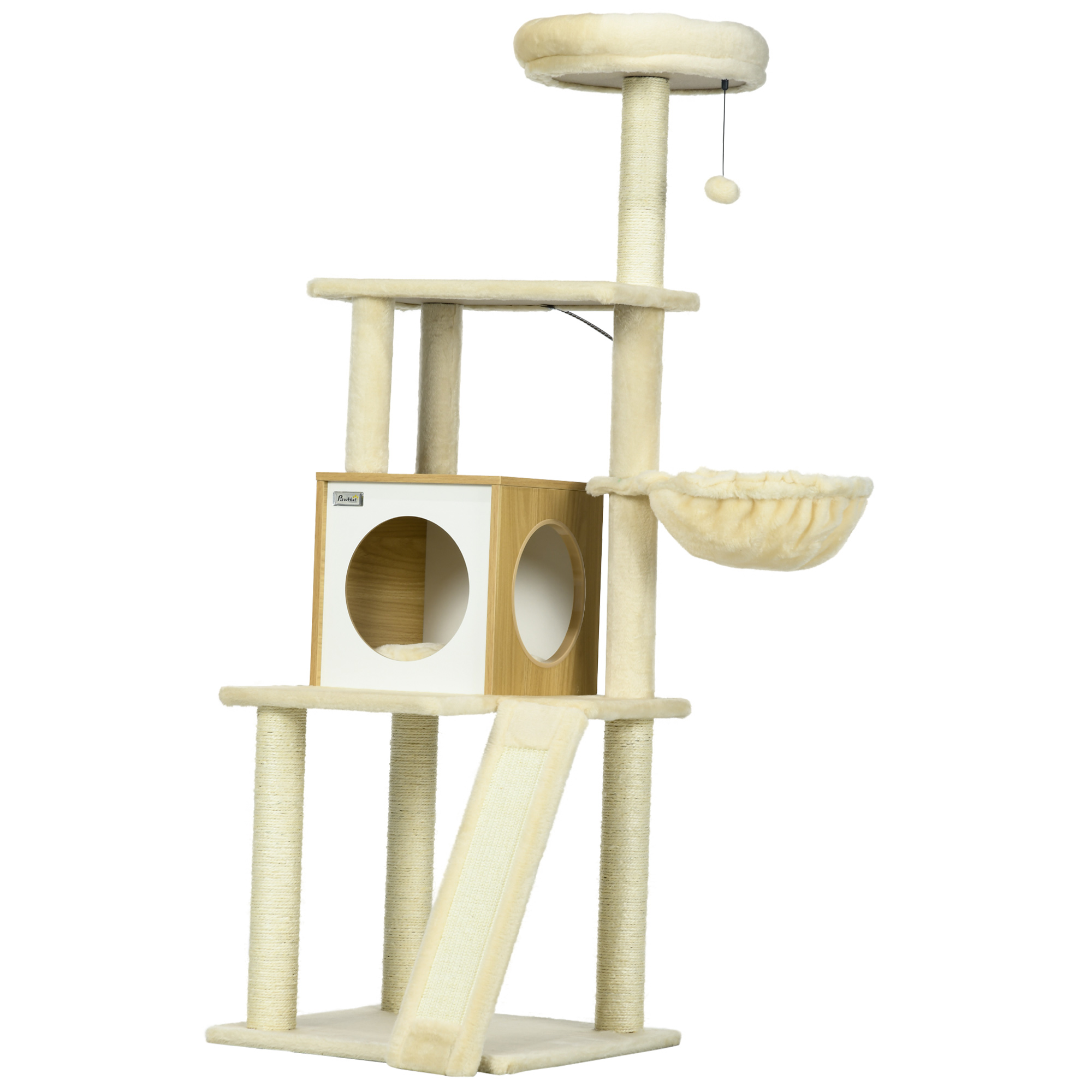 PawHut Copac Pisici cu Casuță Stâlpi Zgârieturi Bej 48.5x48.5x141.5cm | Aosom Romania PawHut Copac Pisici cu Casuță Stâlpi Zgârieturi Bej 48.5x48.5x141.5cm | Aosom Romania