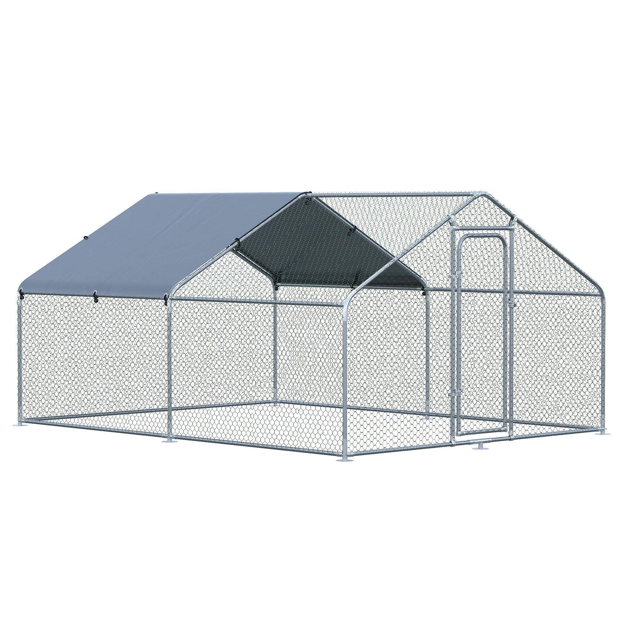PawHut Coteț Găini Metal Galvanizat Copertină UV Spațiu Amprent 300x400x195cm Argintiu | Aosom Romania PawHut Coteț Găini Metal Galvanizat Copertină UV Spațiu Amprent 300x400x195cm Argintiu | Aosom Romania