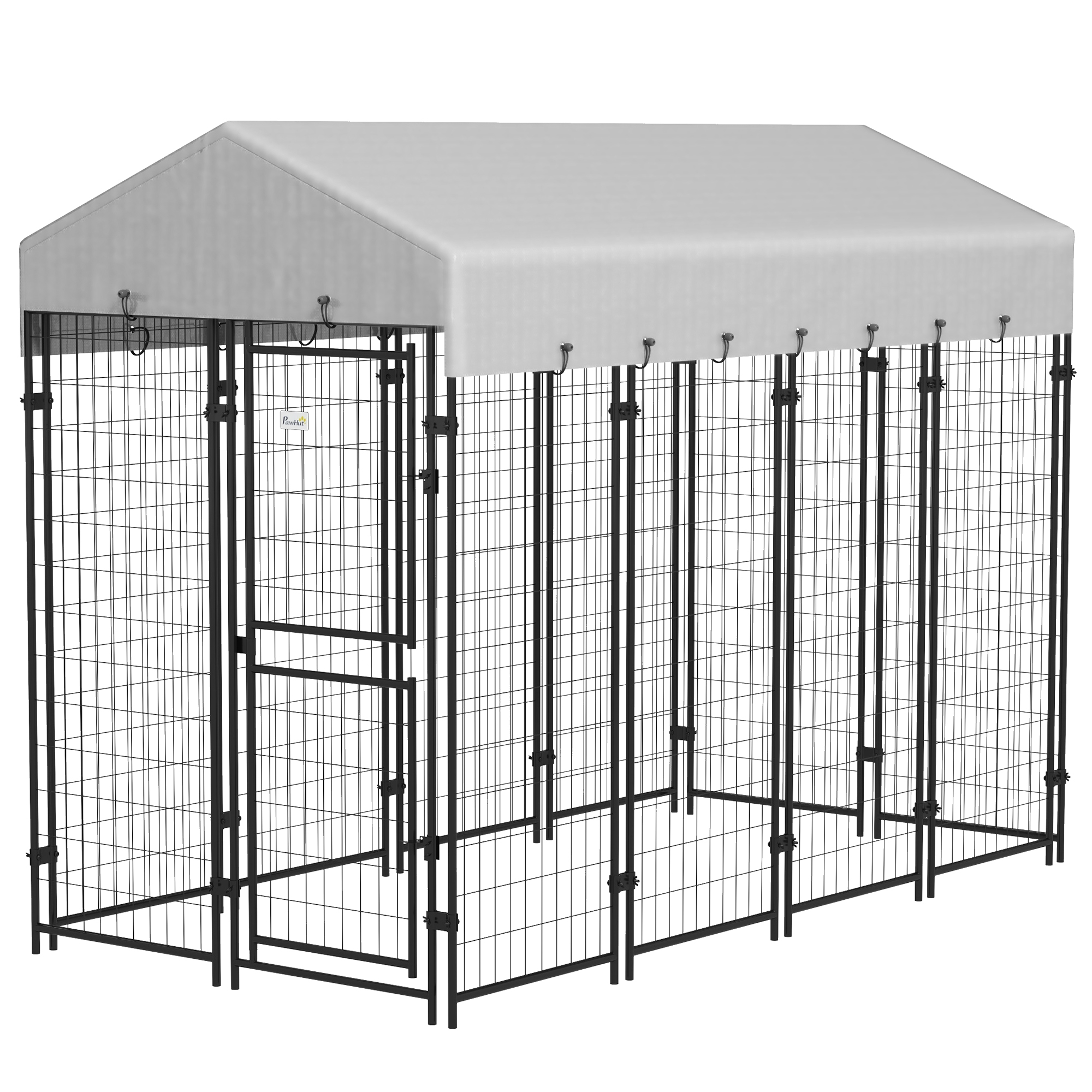 PawHut Cotet Exterior pentru Caini Mari, Tarc cu Copertina Impermeabila și Ușă, 239x121x183cm, Argintiu | Aosom Romania PawHut Cotet Exterior pentru Caini Mari, Tarc cu Copertina Impermeabila și Ușă, 239x121x183cm, Argintiu | Aosom Romania