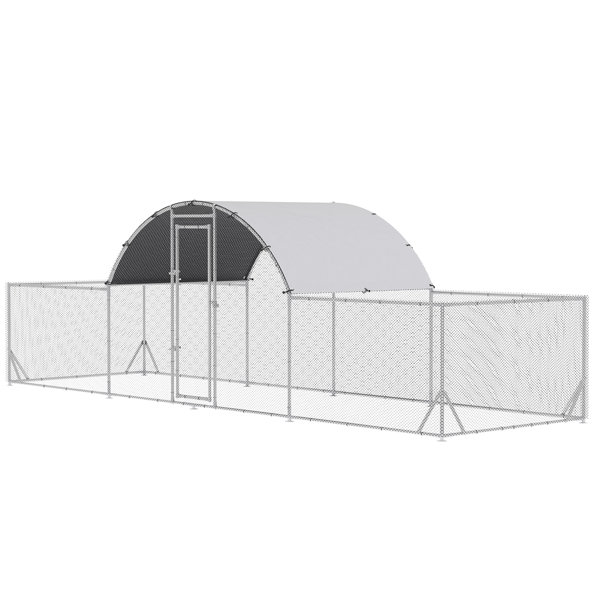 PawHut Cotet pentru Găini în Grădină, Capacitate 12-14 Găini, Oțel Zincat, PE, Copertină, Incuietoare, 600x190x195 cm, Gri Argintiu | Aosom Romania PawHut Cotet pentru Găini în Grădină, Capacitate 12-14 Găini, Oțel Zincat, PE, Copertină, Incuietoare, 600x190x195 cm, Gri Argintiu | Aosom Romania
