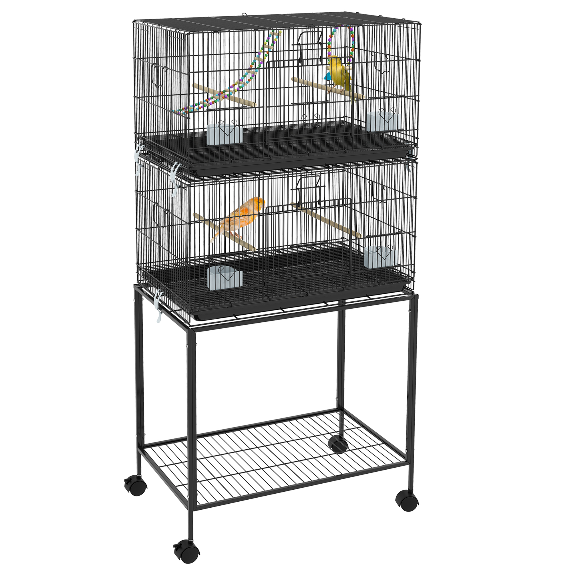PawHut Cusca Dubla Stivuibila de 164cm pentru Pasari, pe Roti cu Suport, Tava Detasabila, Panou de Plasa Jos, Containere pentru Hrana PawHut Cusca Dubla Stivuibila de 164cm pentru Pasari, pe Roti cu Suport, Tava Detasabila, Panou de Plasa Jos, Containere pentru Hrana