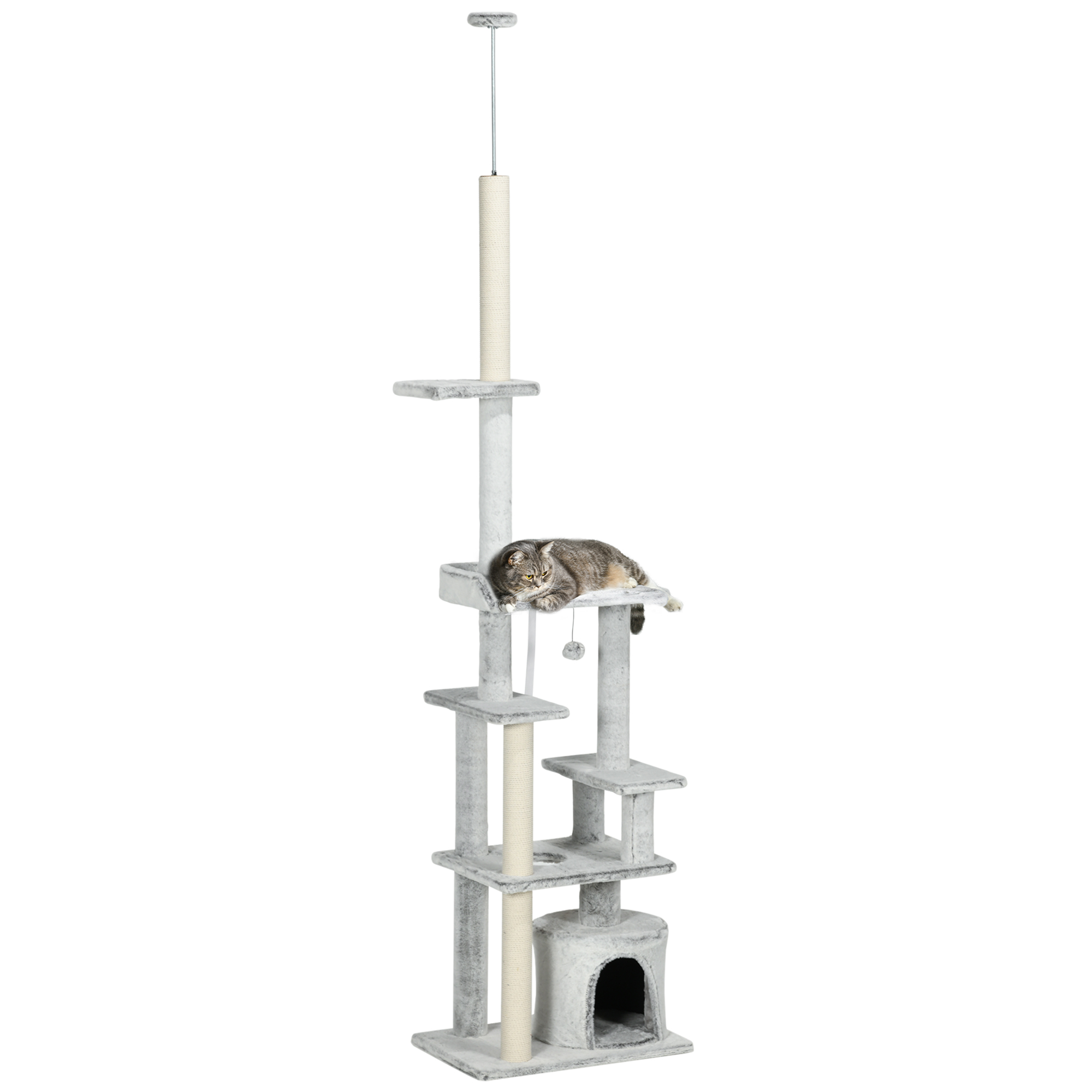 PawHut Turn Pisici de la Podea la Tavan 6 Niveluri 225-255cm Gri | Aosom Romania PawHut Turn Pisici de la Podea la Tavan 6 Niveluri 225-255cm Gri | Aosom Romania