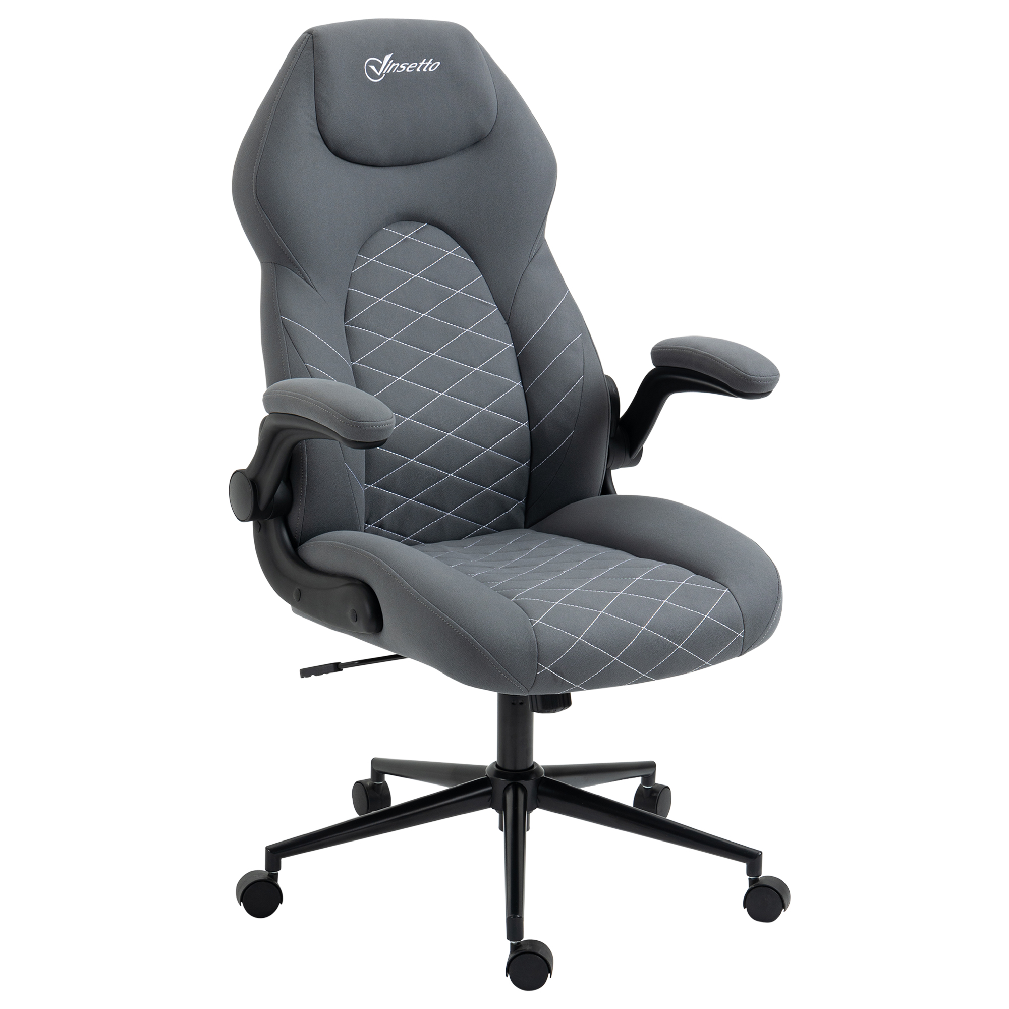 Scaun de birou ergonomic Vinsetto cu înălțime reglabilă și cotiere rabatabile, scaun înclinabil cu 5 roți, 65,5x69,5x112-122cm, gri închis | Aosom RO Scaun de birou ergonomic Vinsetto cu înălțime reglabilă și cotiere rabatabile, scaun înclinabil cu 5 roți, 65,5x69,5x112-122cm, gri închis | Aosom RO