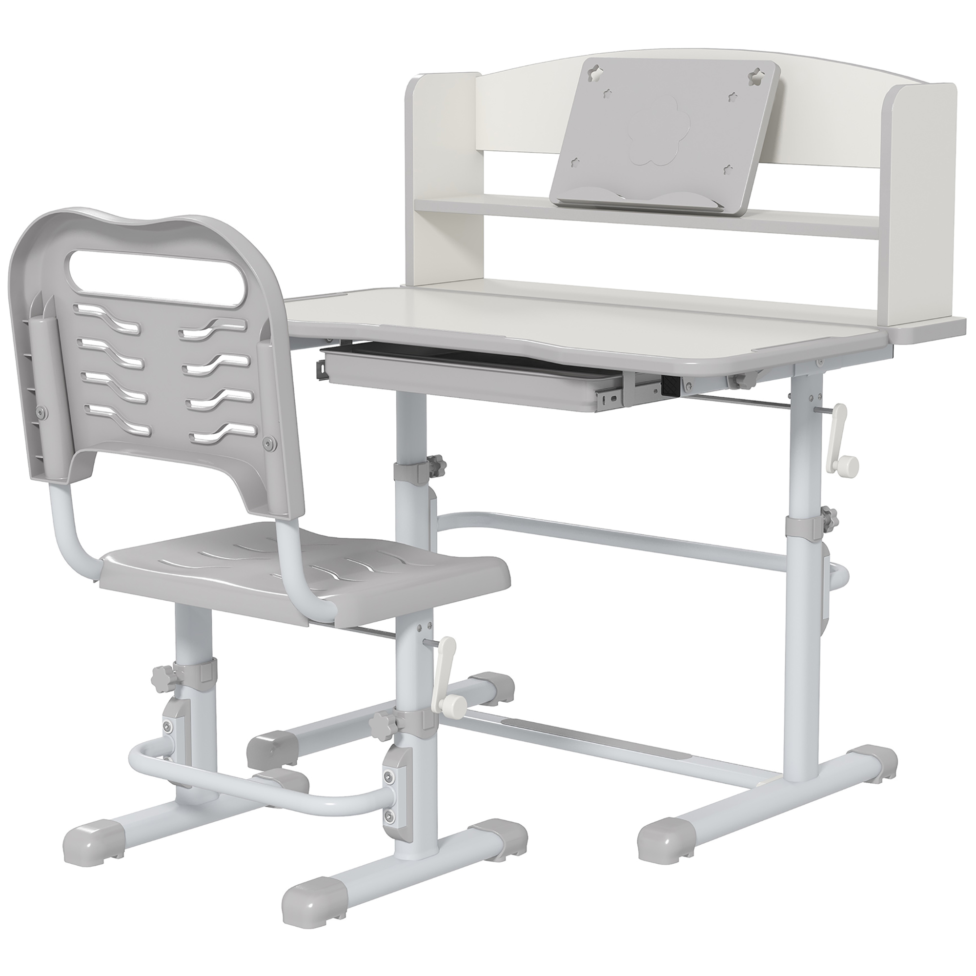 Set Birou pentru Copii Reglabil in Inaltime cu Sertar, Raft pentru Carti, Masa cu Unghi Reglabil, pentru 6-12 ani - Gri ZONEKIZ | Aosom RO Set Birou pentru Copii Reglabil in Inaltime cu Sertar, Raft pentru Carti, Masa cu Unghi Reglabil, pentru 6-12 ani - Gri ZONEKIZ | Aosom RO