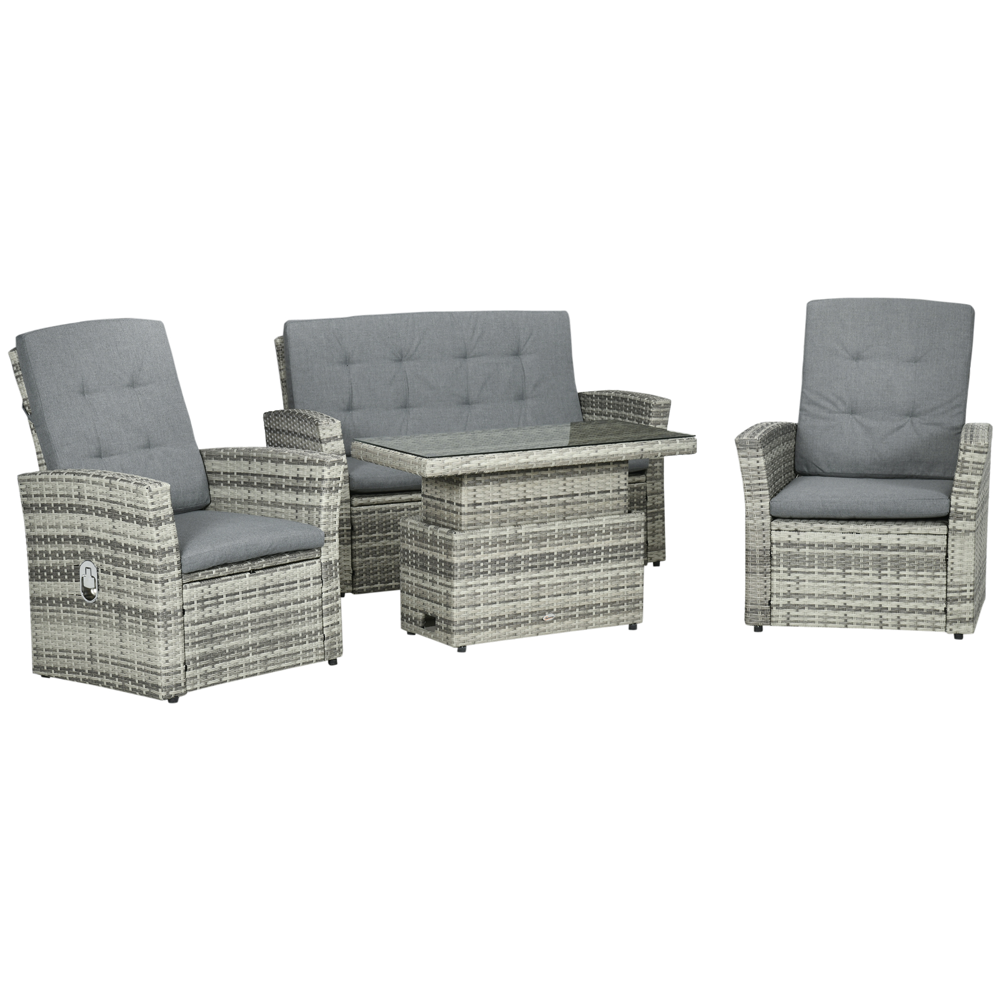 Set de Mobilier de Gradina Outsunny, Ratan, 4 Piese cu Masa, Spatiu de Depozitare | Aosom RO Set de Mobilier de Gradina Outsunny, Ratan, 4 Piese cu Masa, Spatiu de Depozitare | Aosom RO