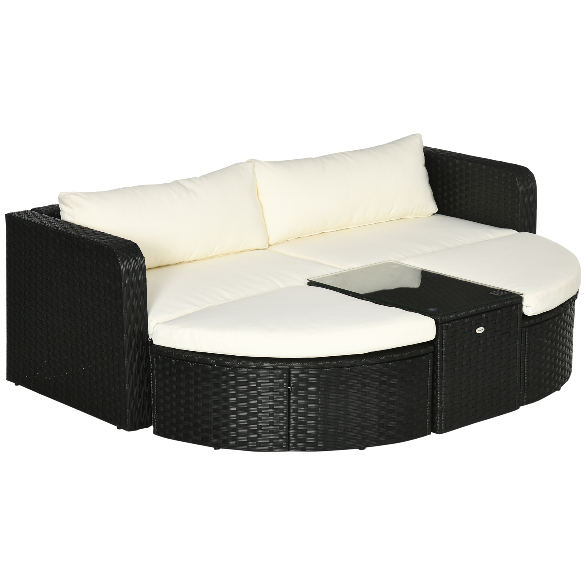 Set Mobilier Grădină Ratan 5 Piese, 2 Fotolii, Suporturi Picioare, Măsuță Sticlă, Negru | Aosom Romania Set Mobilier Grădină Ratan 5 Piese, 2 Fotolii, Suporturi Picioare, Măsuță Sticlă, Negru | Aosom Romania