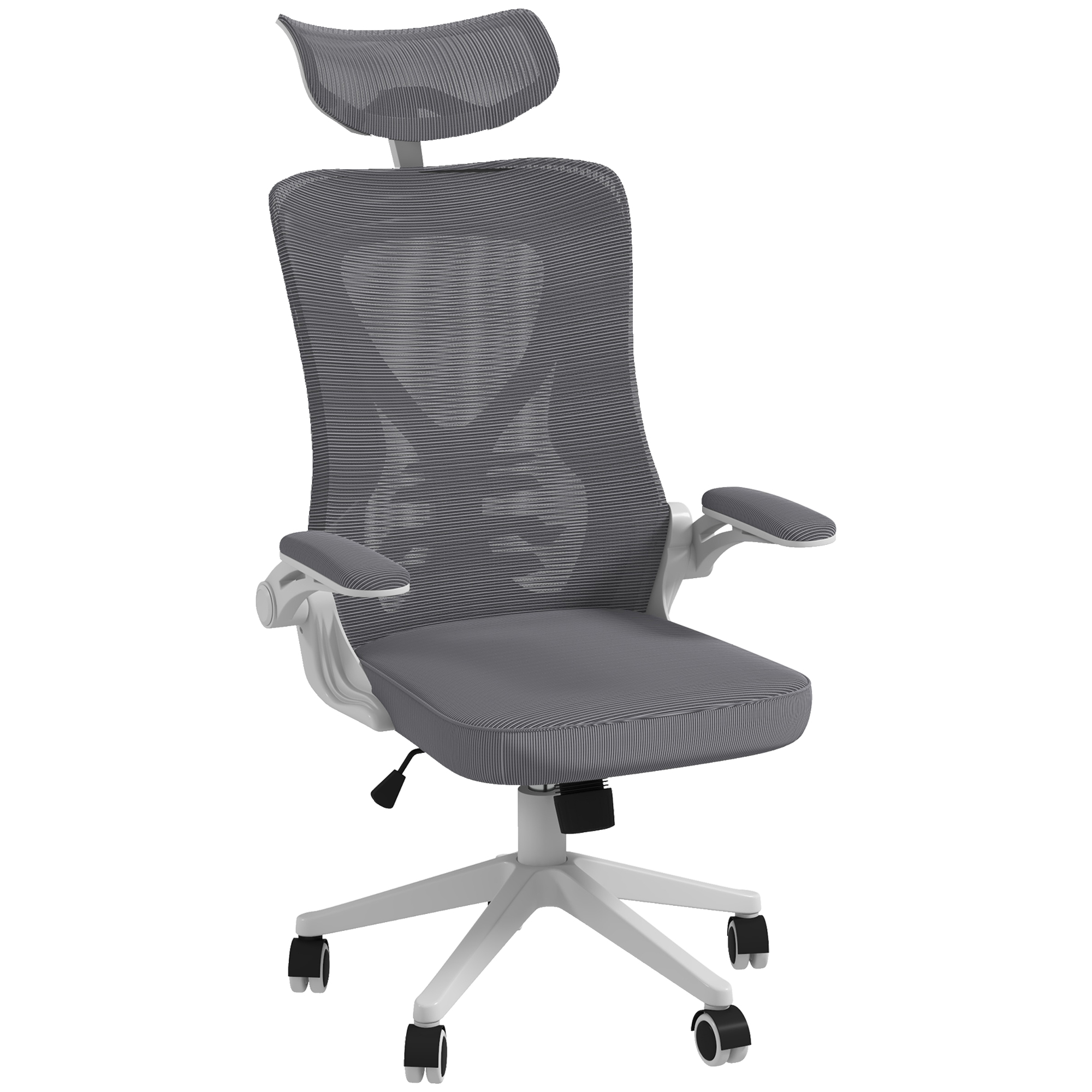 Vinsetto Scaun Ergonomic de Birou Reglabil cu Tetiera Suport Lombar Cotiere Rabatabile Gri/Negru 65x64x120-130cm | Aosom Romania Vinsetto Scaun Ergonomic de Birou Reglabil cu Tetiera Suport Lombar Cotiere Rabatabile Gri/Negru 65x64x120-130cm | Aosom Romania
