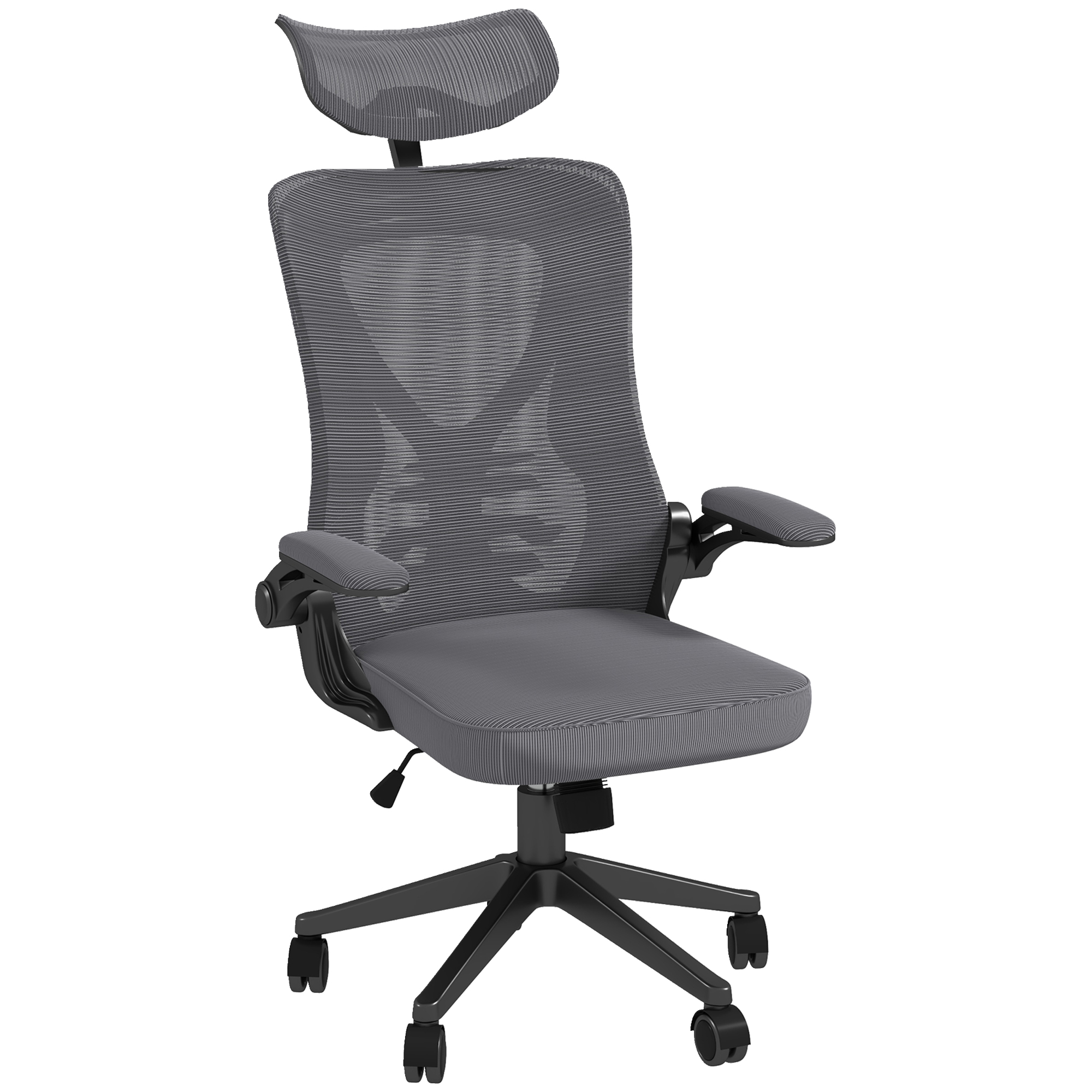 Vinsetto Scaun Ergonomic de Birou Reglabil cu Tetiera Suport Lombar Cotiere Rabatabile Gri/Negru 65x64x120-130cm | Aosom Romania Vinsetto Scaun Ergonomic de Birou Reglabil cu Tetiera Suport Lombar Cotiere Rabatabile Gri/Negru 65x64x120-130cm | Aosom Romania
