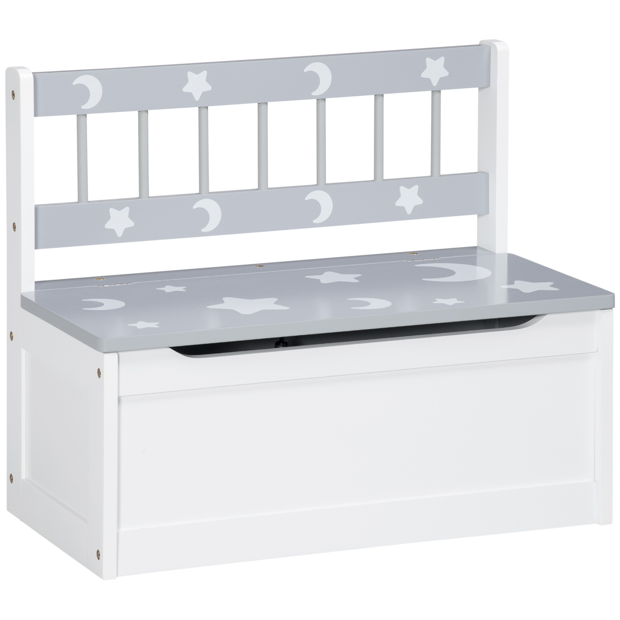 ZONEKIZ Cufar de jucarii moderna 2 in 1, scaun pentru copii, MDF si lemn de pin, 60x30x50 cm, alb si gri ZONEKIZ Cufar de jucarii moderna 2 in 1, scaun pentru copii, MDF si lemn de pin, 60x30x50 cm, alb si gri
